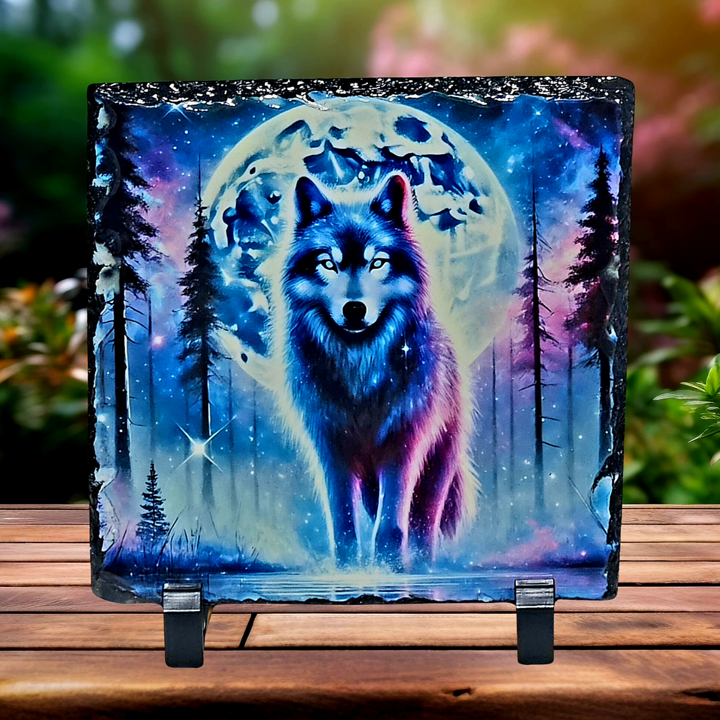 Slate mystical wolf moon picture home decor piece