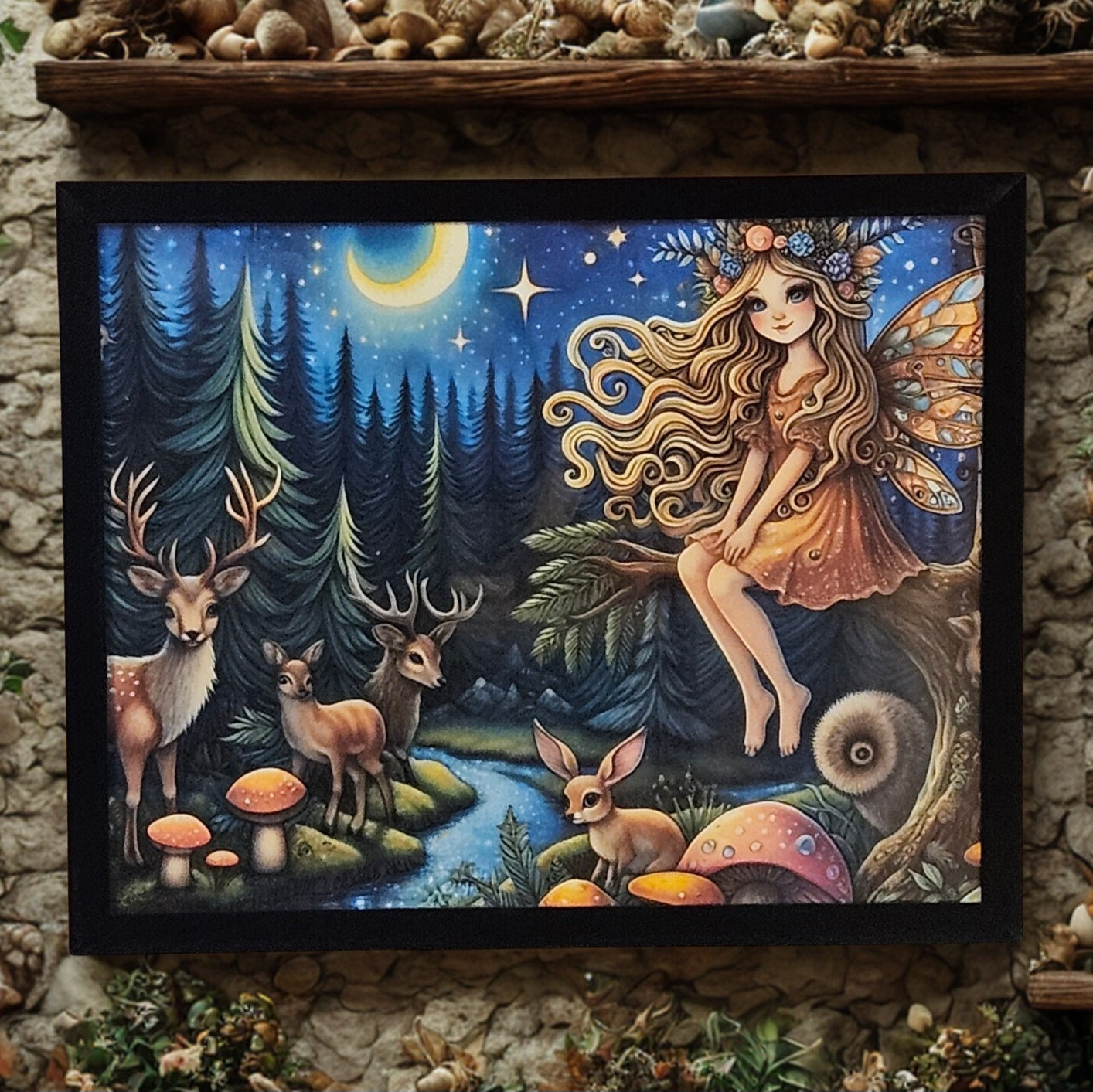 Mystical woodland fairy forest girl animals 8x10 inch print