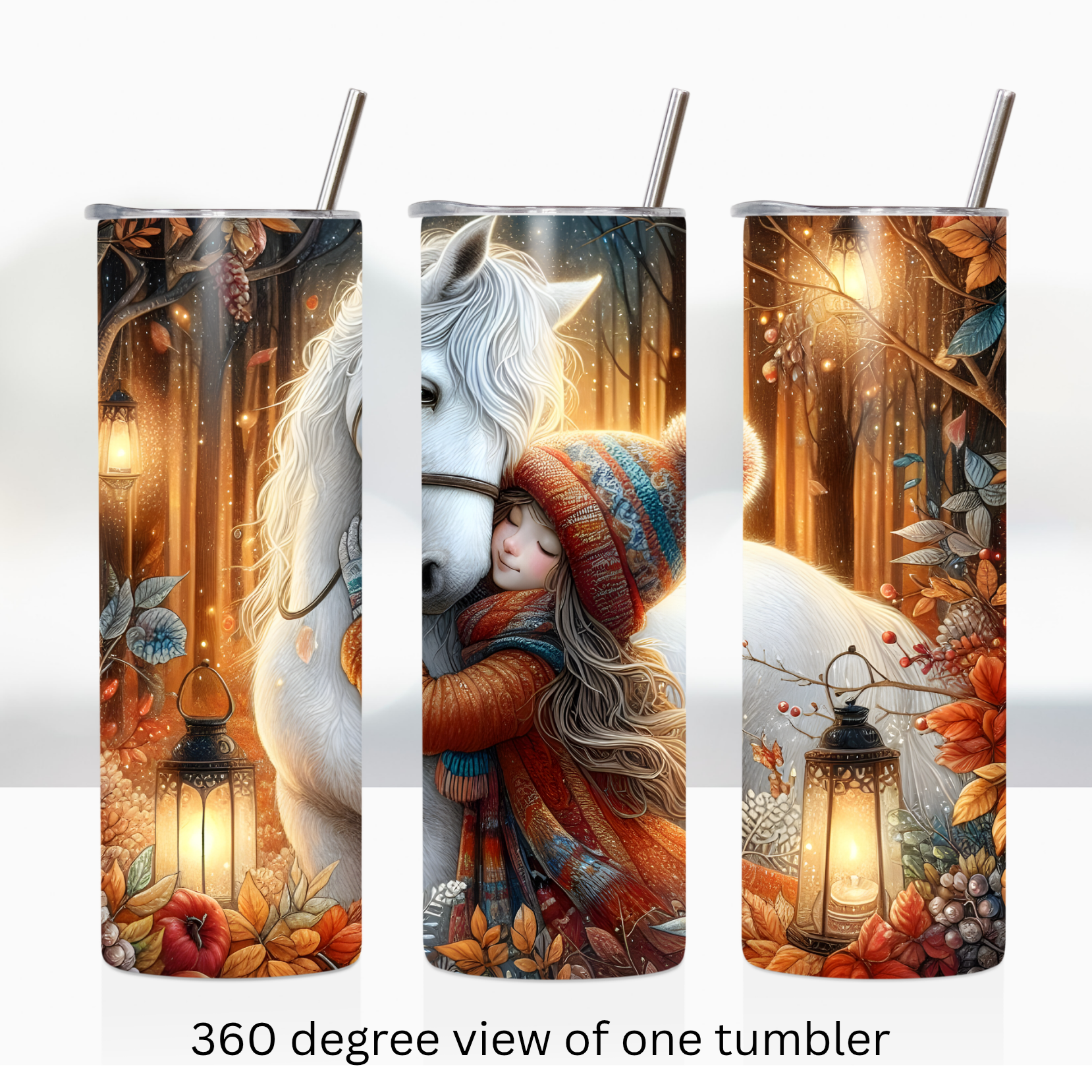 Autumn horse girl 20oz stainless steel insulated tumbler drinkware travel cup water bottle