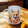 Watercolor sunflower fox 15 oz coffee mug new novelty cup
