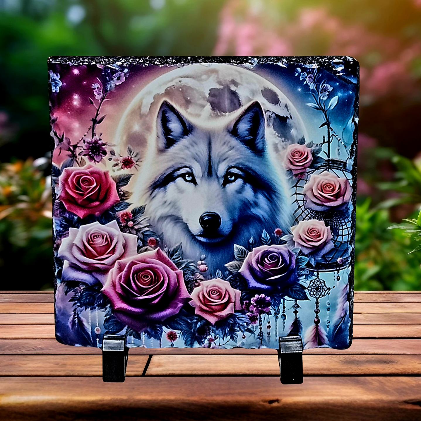 Slate floral wolf moon picture home decor new hand-crafted