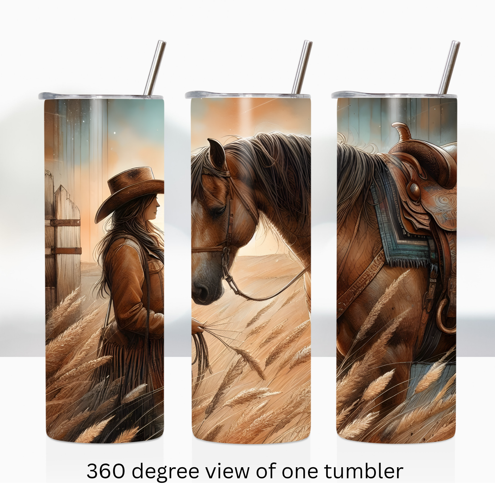 Cowgirl horse 20oz stainless steel insulated tumbler drinkware travel cup water bottle