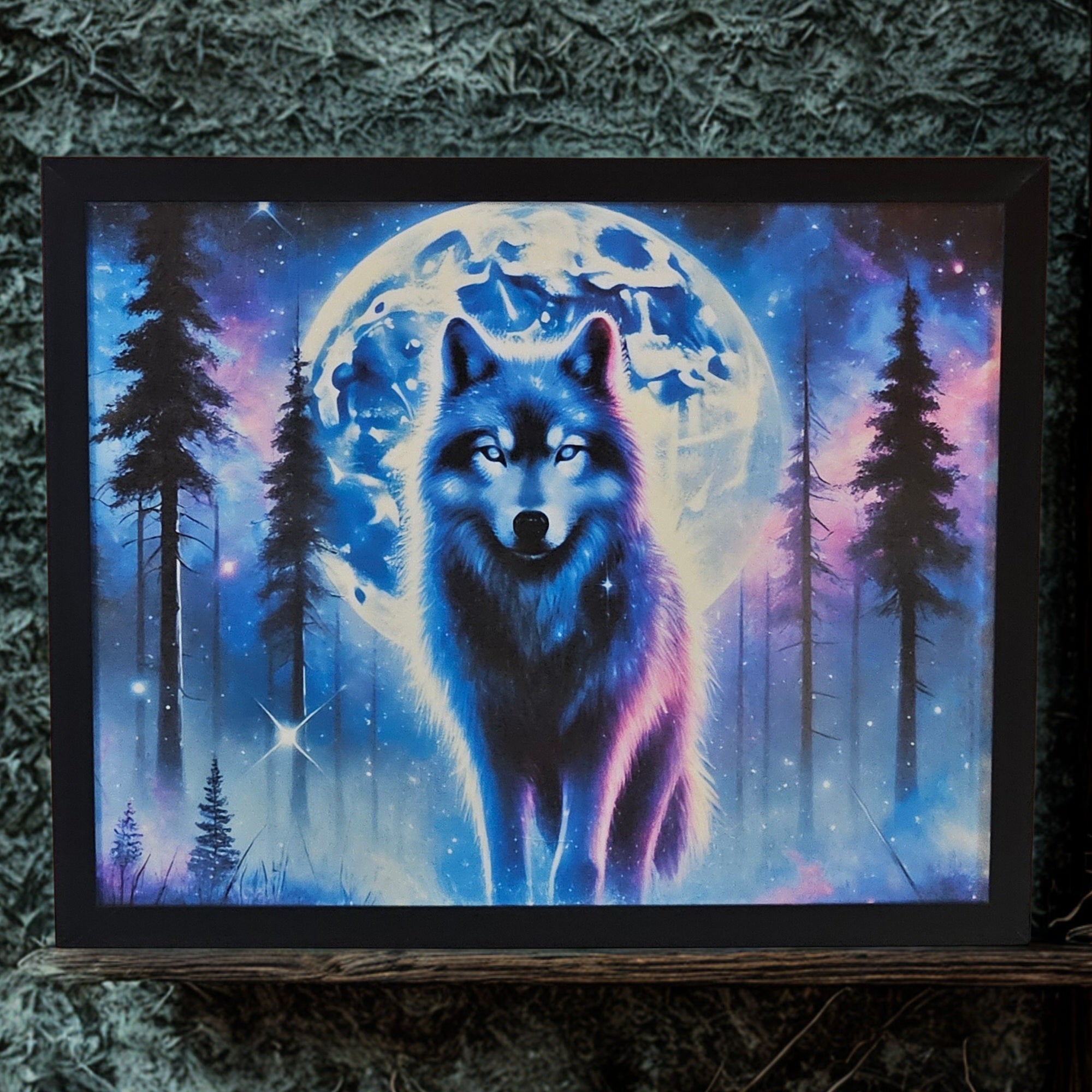 Mystical wolf moon 8x10 inch print northern lights