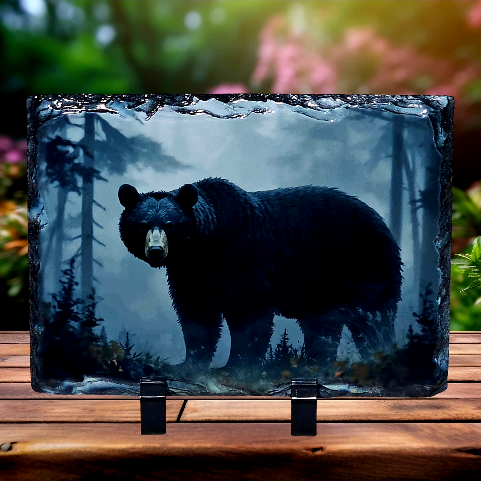 Slate black bear picture home decor piece