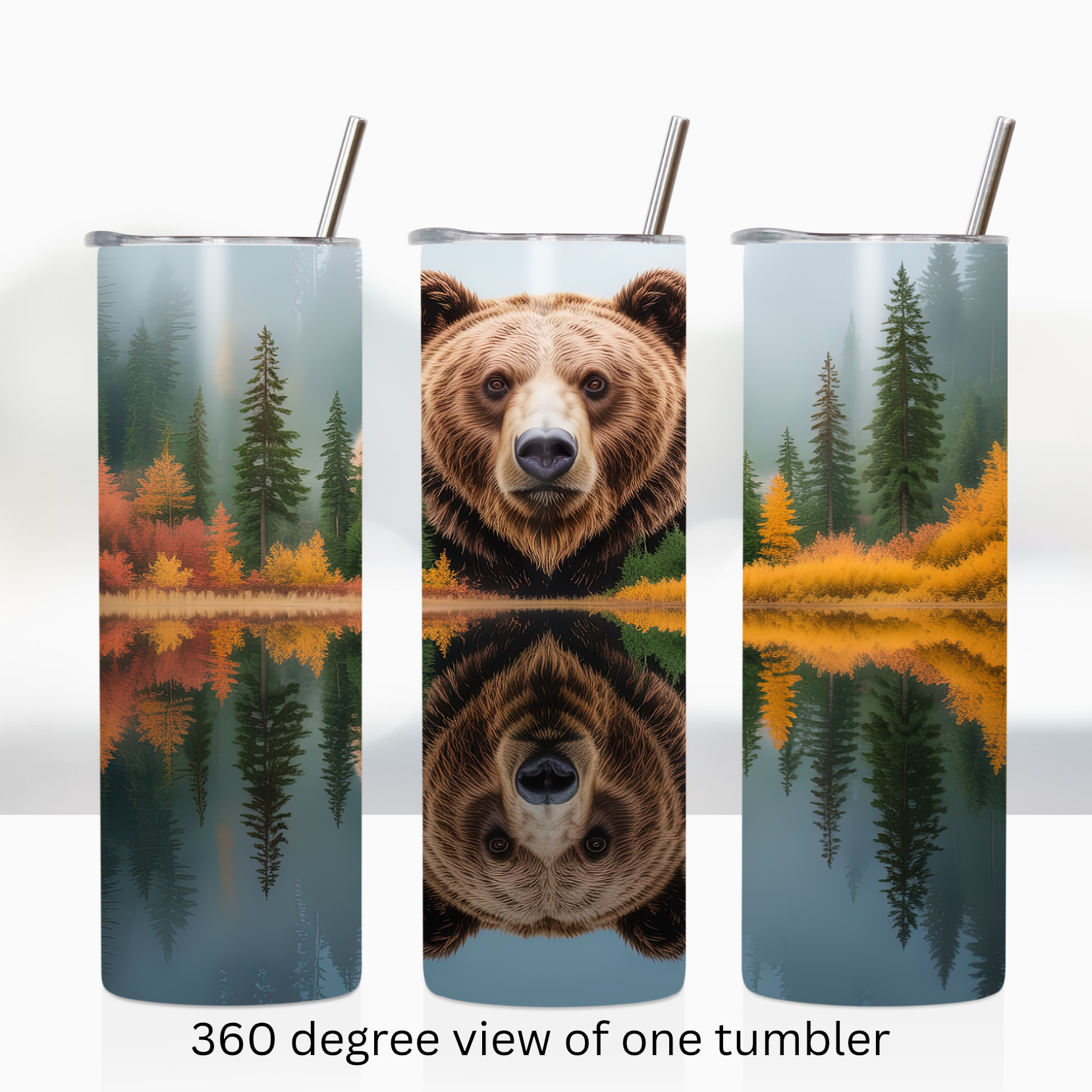 Water reflection bear 20oz stainless steel insulated tumbler drinkware