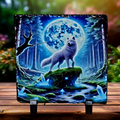Slate mystical wolf moon picture home decor piece