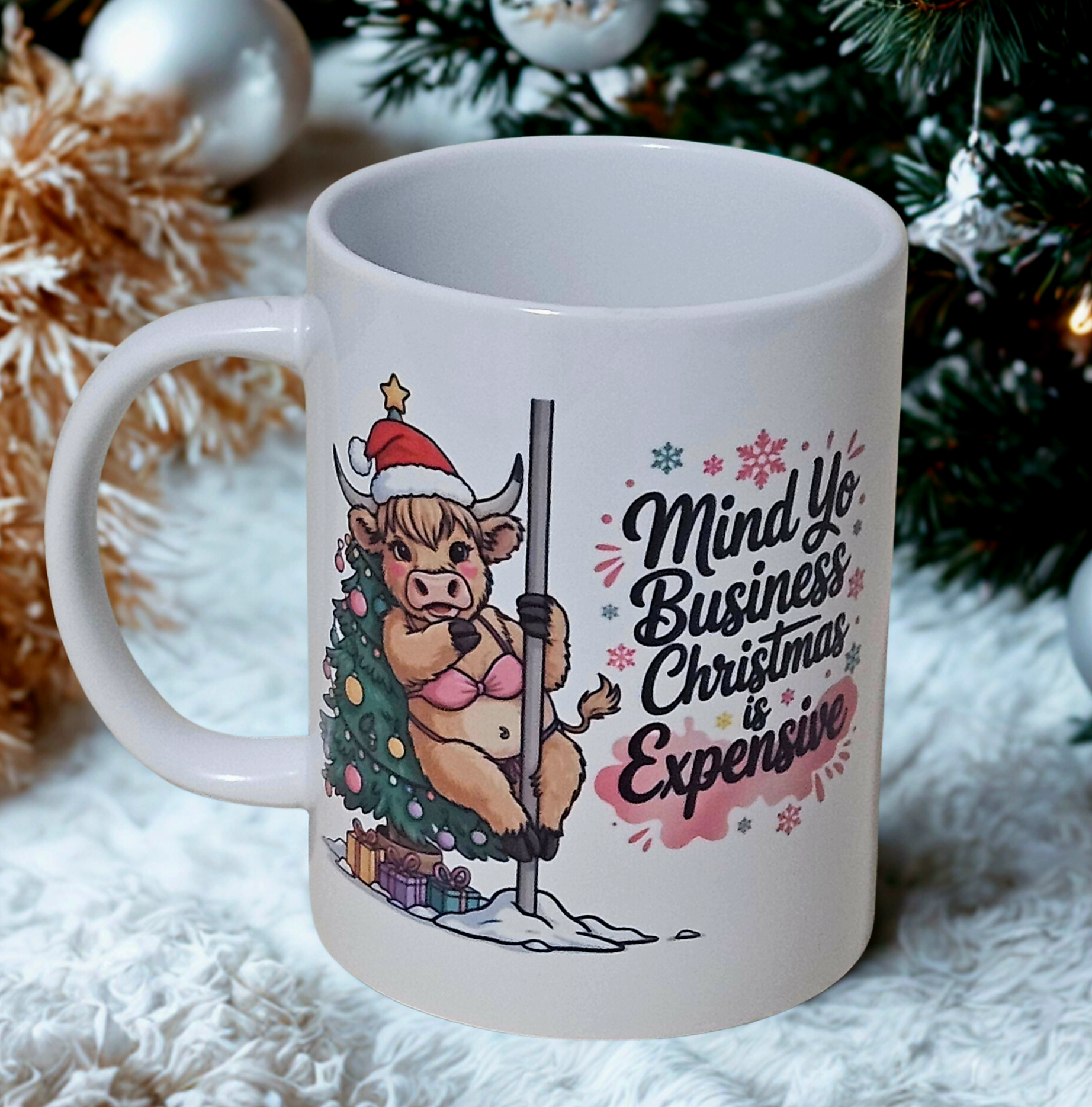Sarcastic Christmas Highland cow 15oz coffee mug new novelty cup humorous