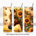 Floral horse sunflower 20oz stainless steel insulated tumbler drinkware travel cup water bottle
