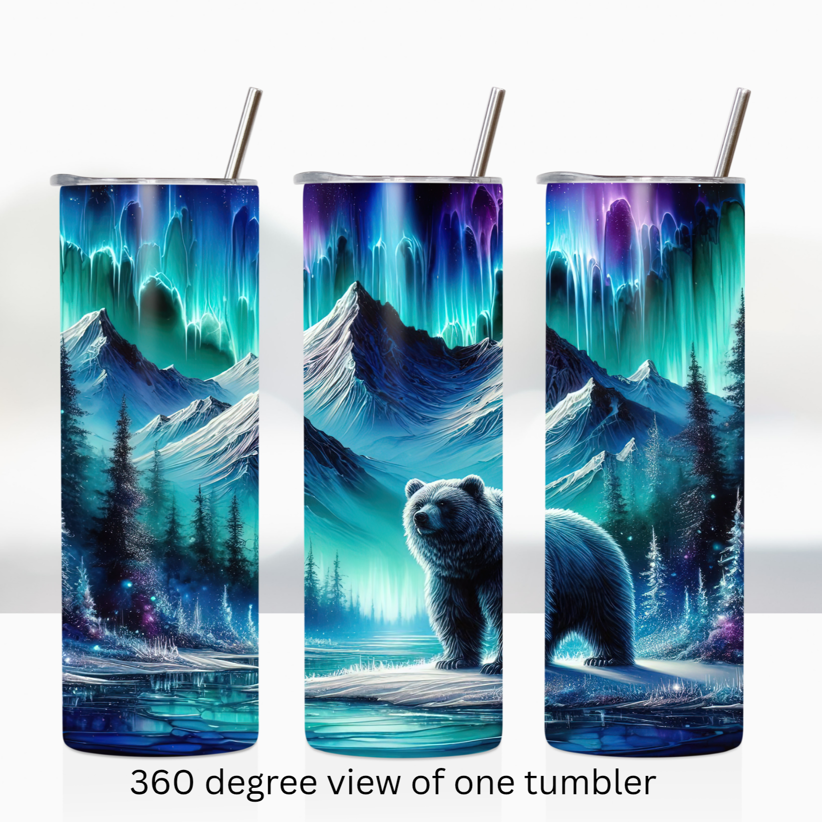 Northern lights bear 20oz stainless steel insulated tumbler drinkware