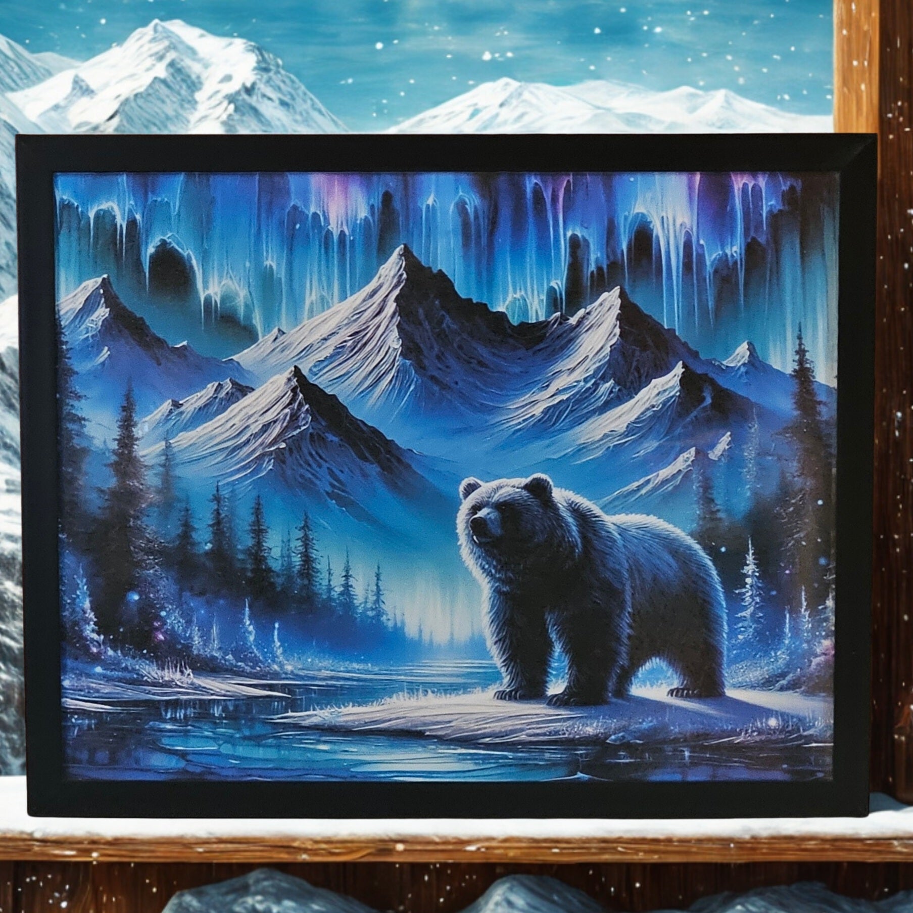 Bear  northern lights nature wildlife 8x10 inch print