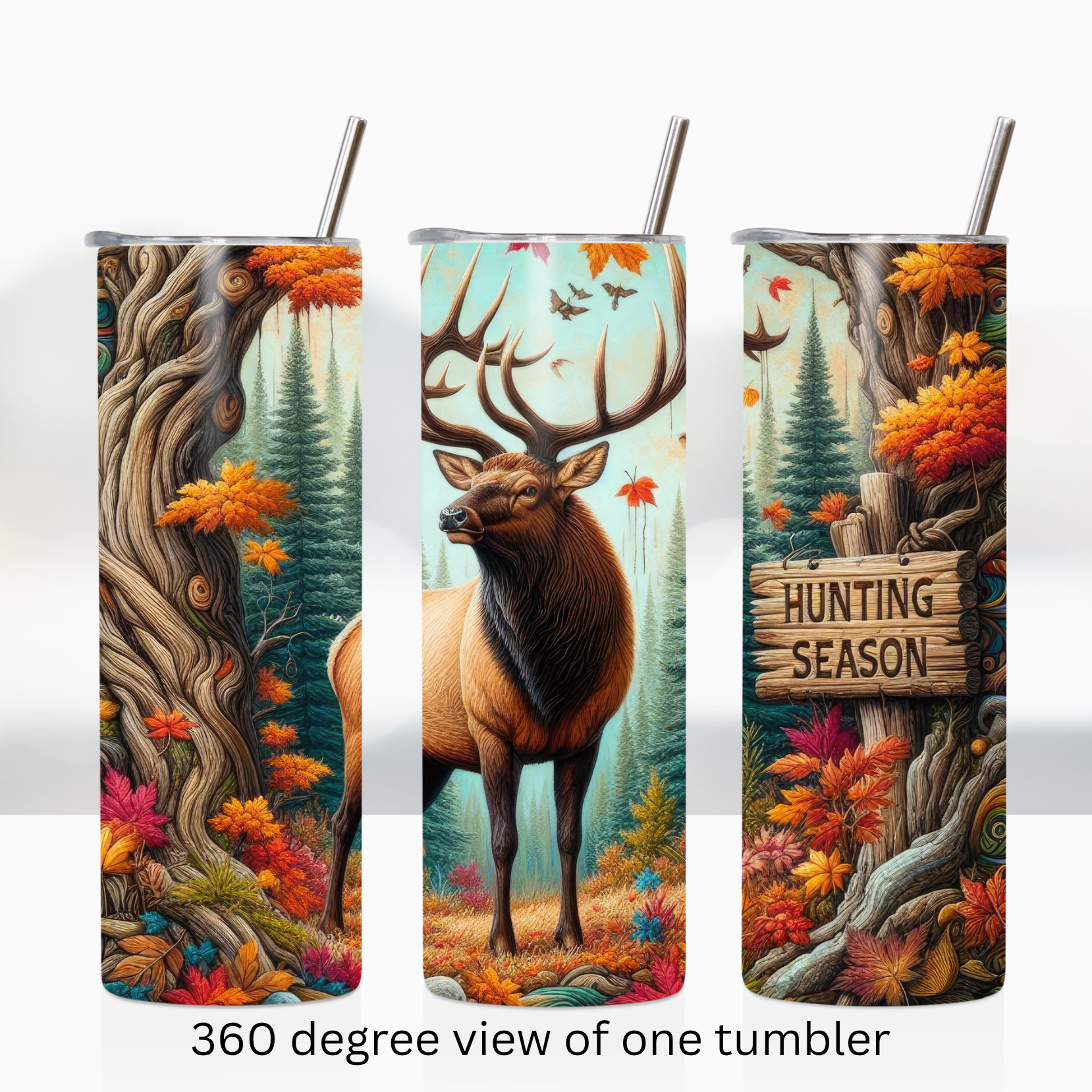Autumn forest hunting season elk 20oz stainless steel insulated tumbler drinkware