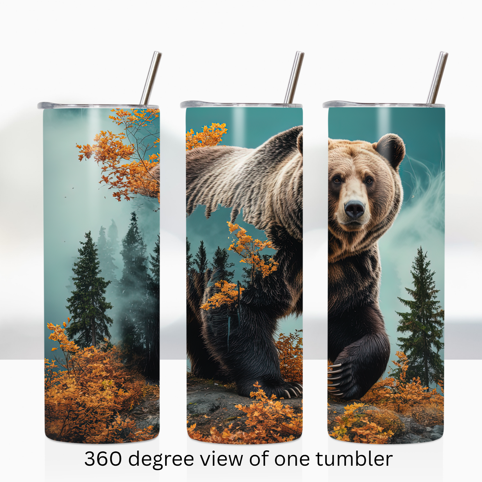 Autumn forest bear 20oz stainless steel insulated tumbler drinkware