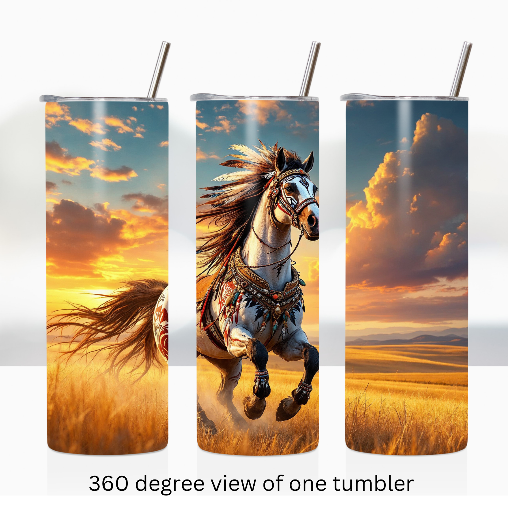 Sunset tribal horse 20oz stainless steel insulated tumbler drinkware travel cup water bottle