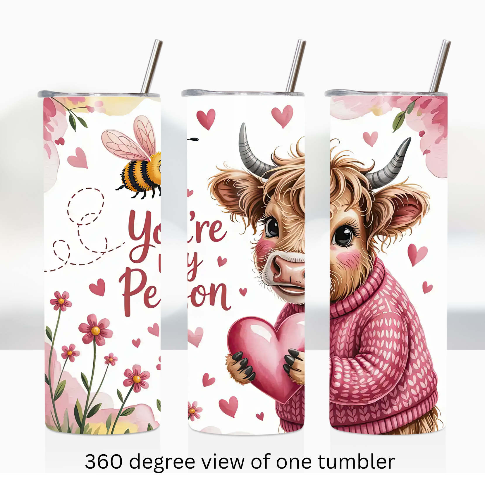 Highland cow love 20oz stainless steel insulated tumbler drinkware valentine