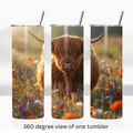 Highland cow spring wildflowers 20oz stainless steel insulated tumbler drinkware