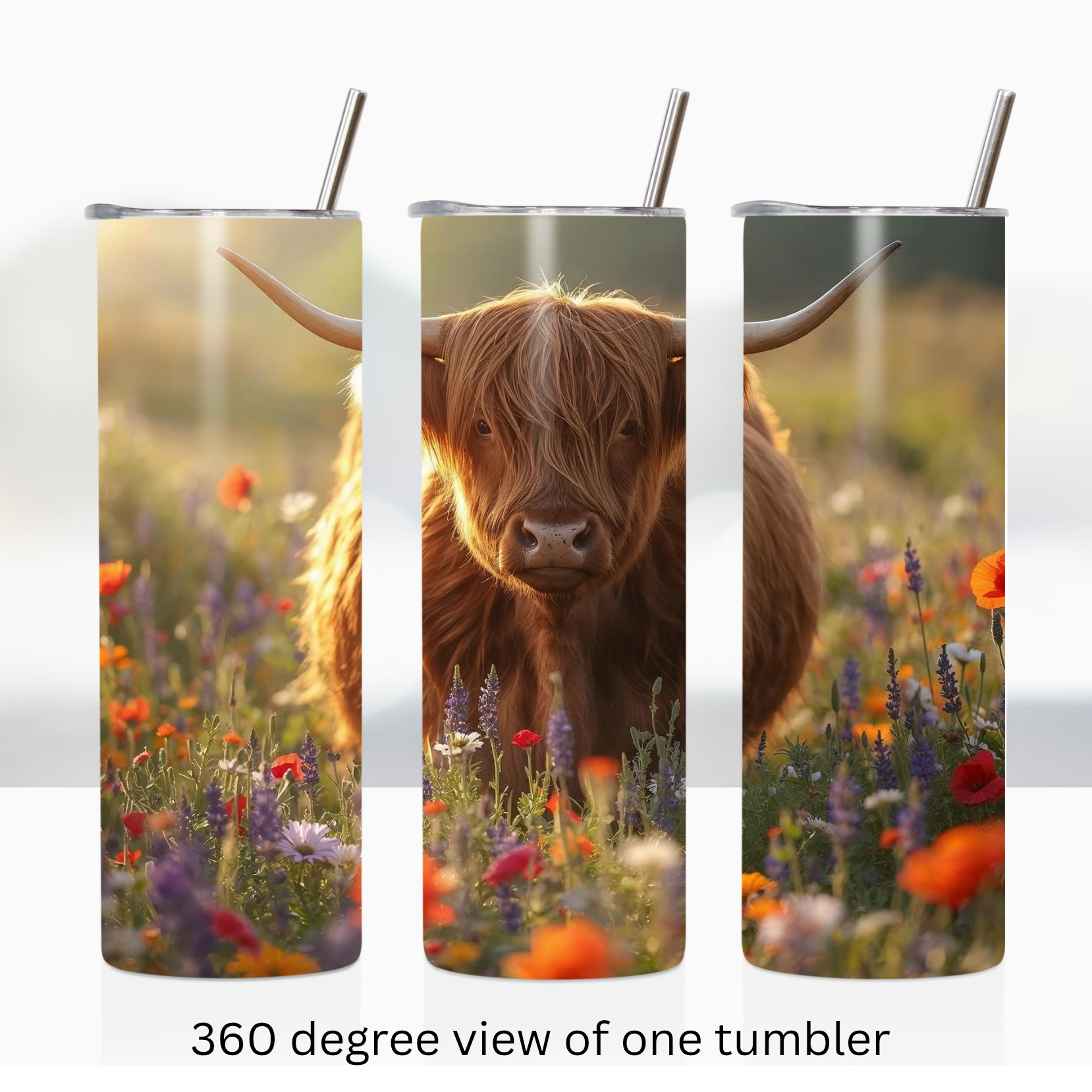 Highland cow spring wildflowers 20oz stainless steel insulated tumbler drinkware