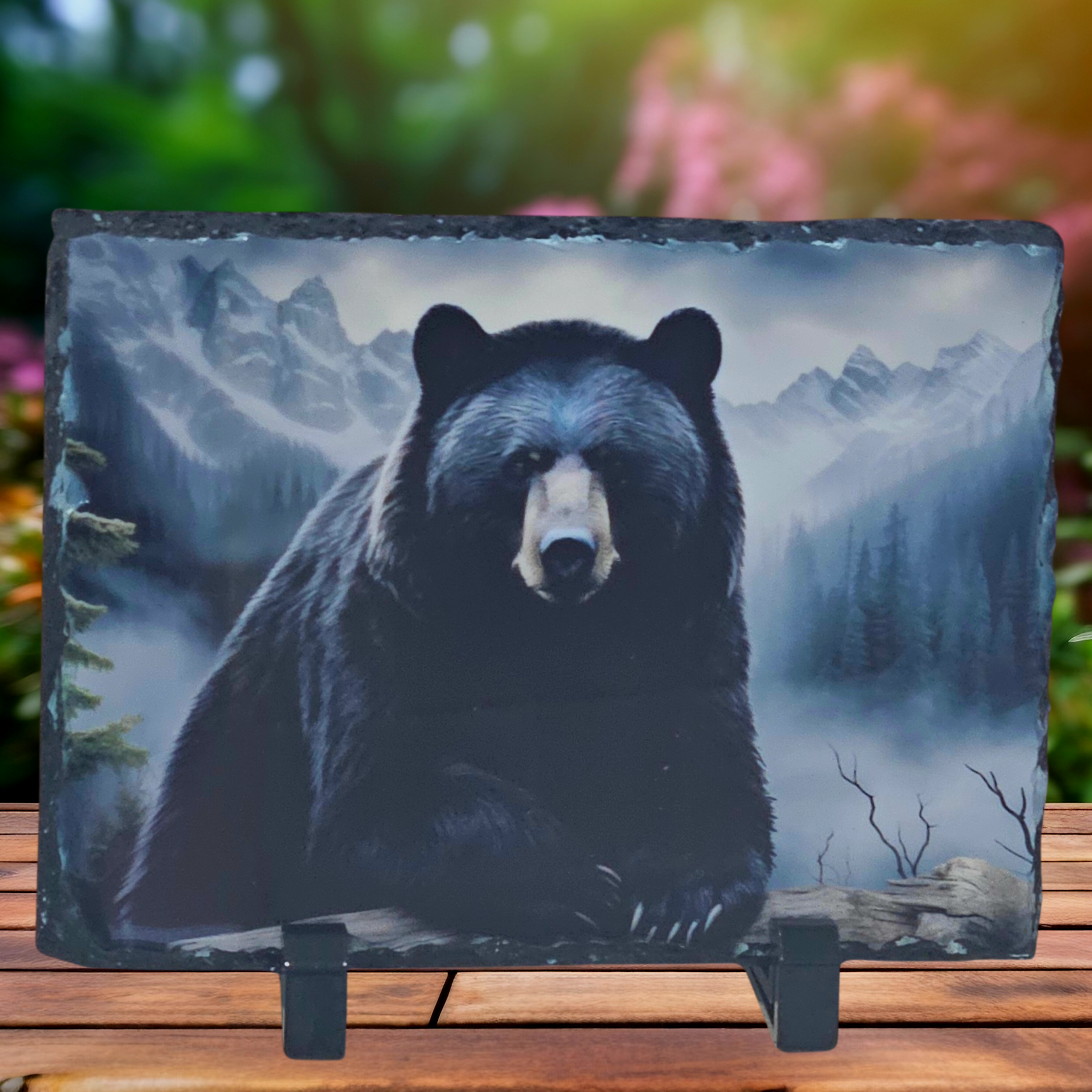 Slate black bear picture home decor piece