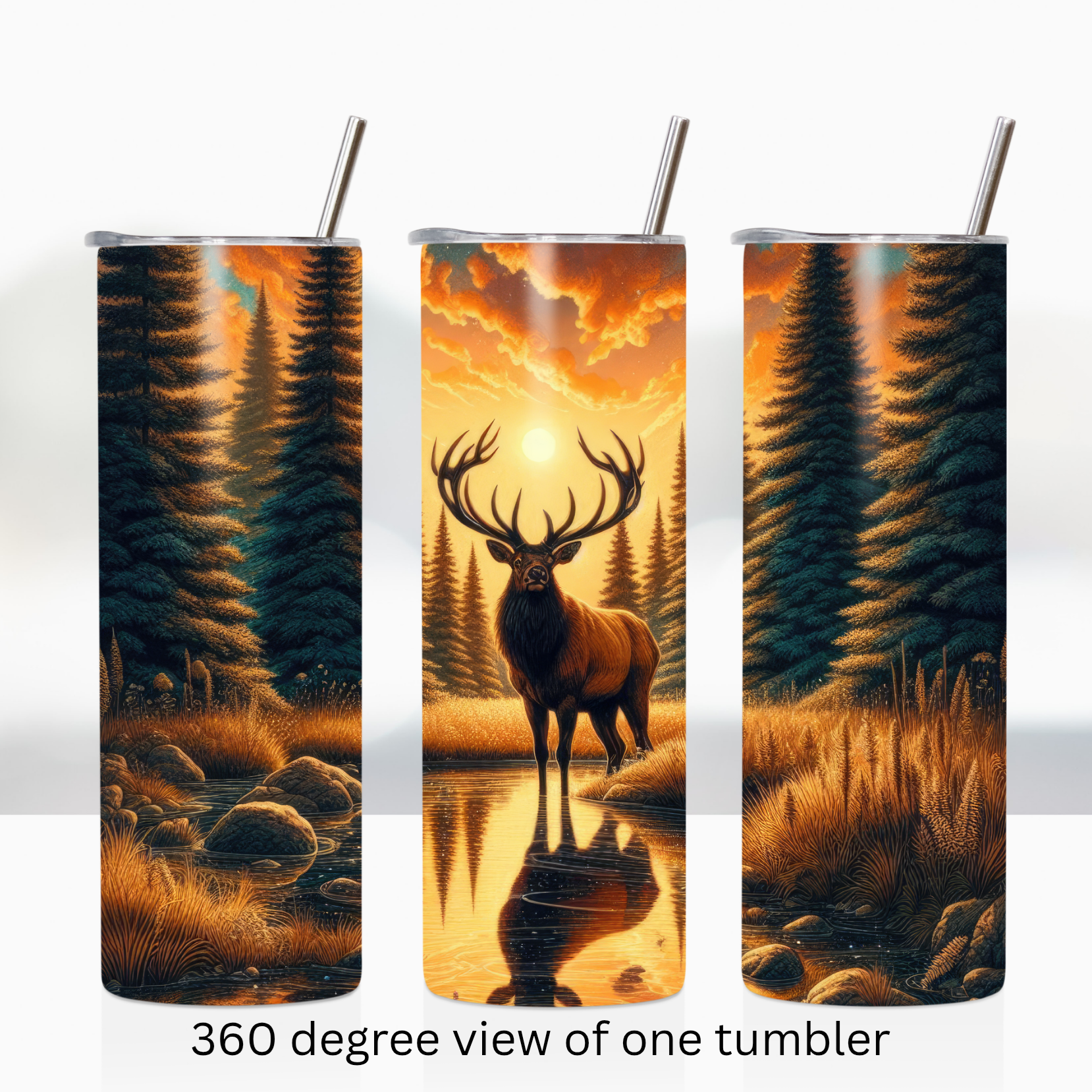 Forest sunset elk 20oz stainless steel insulated tumbler drinkware