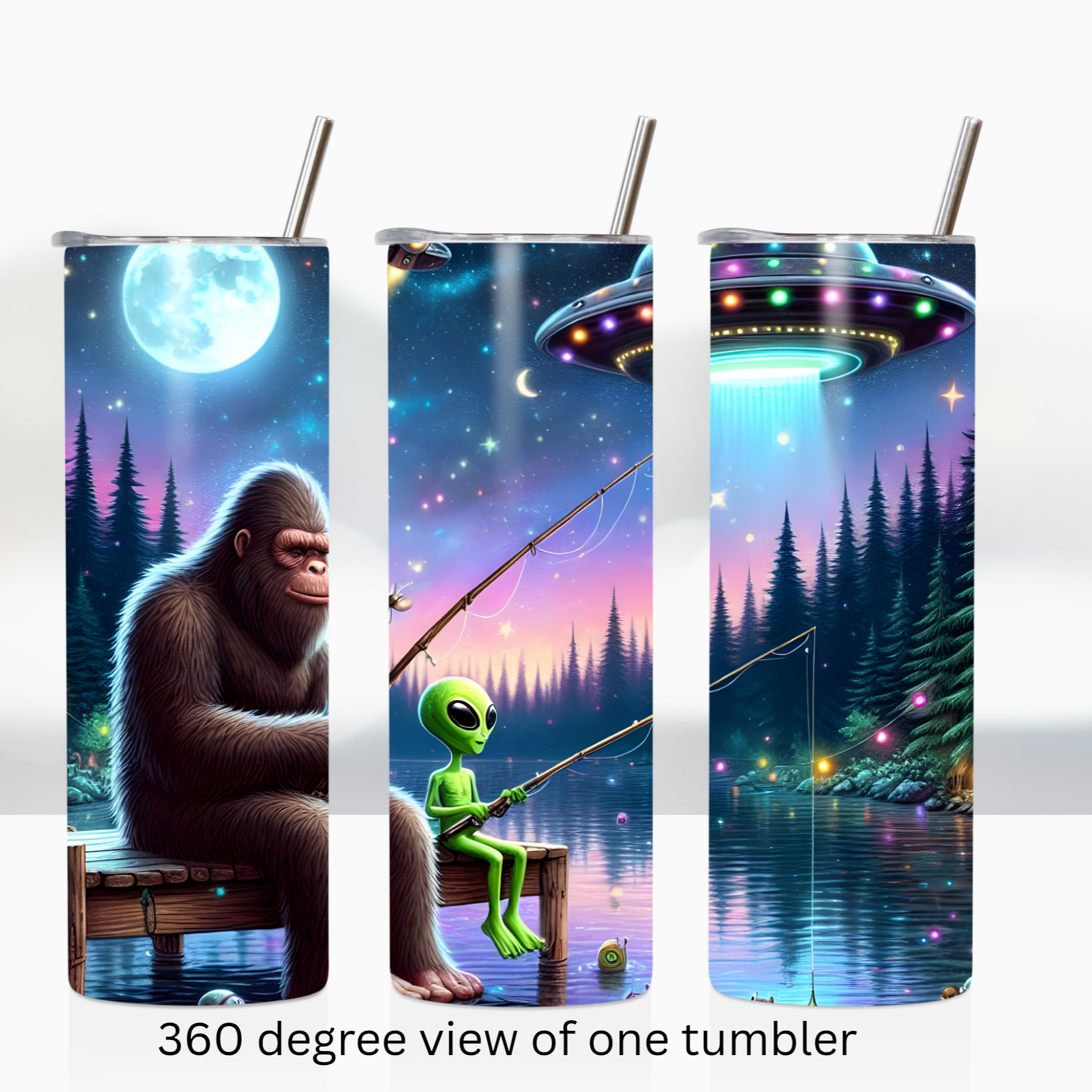 Sasquatch alien fishing ufo 20oz stainless steel insulated tumbler drinkware