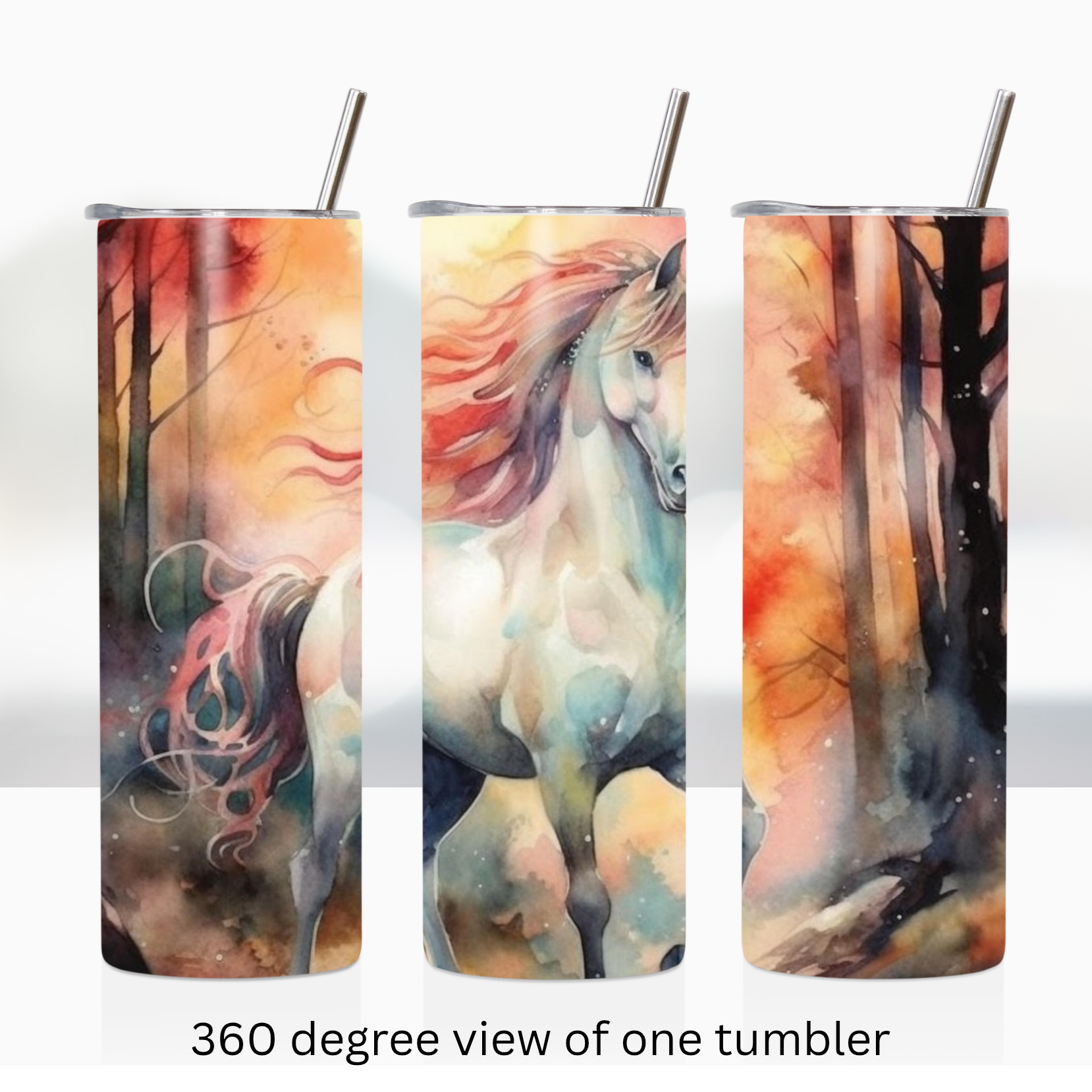 Watercolor horse 20oz stainless steel insulated tumbler drinkware travel cup water bottle