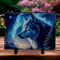 Slate mystical wolf northern lights picture home decor piece