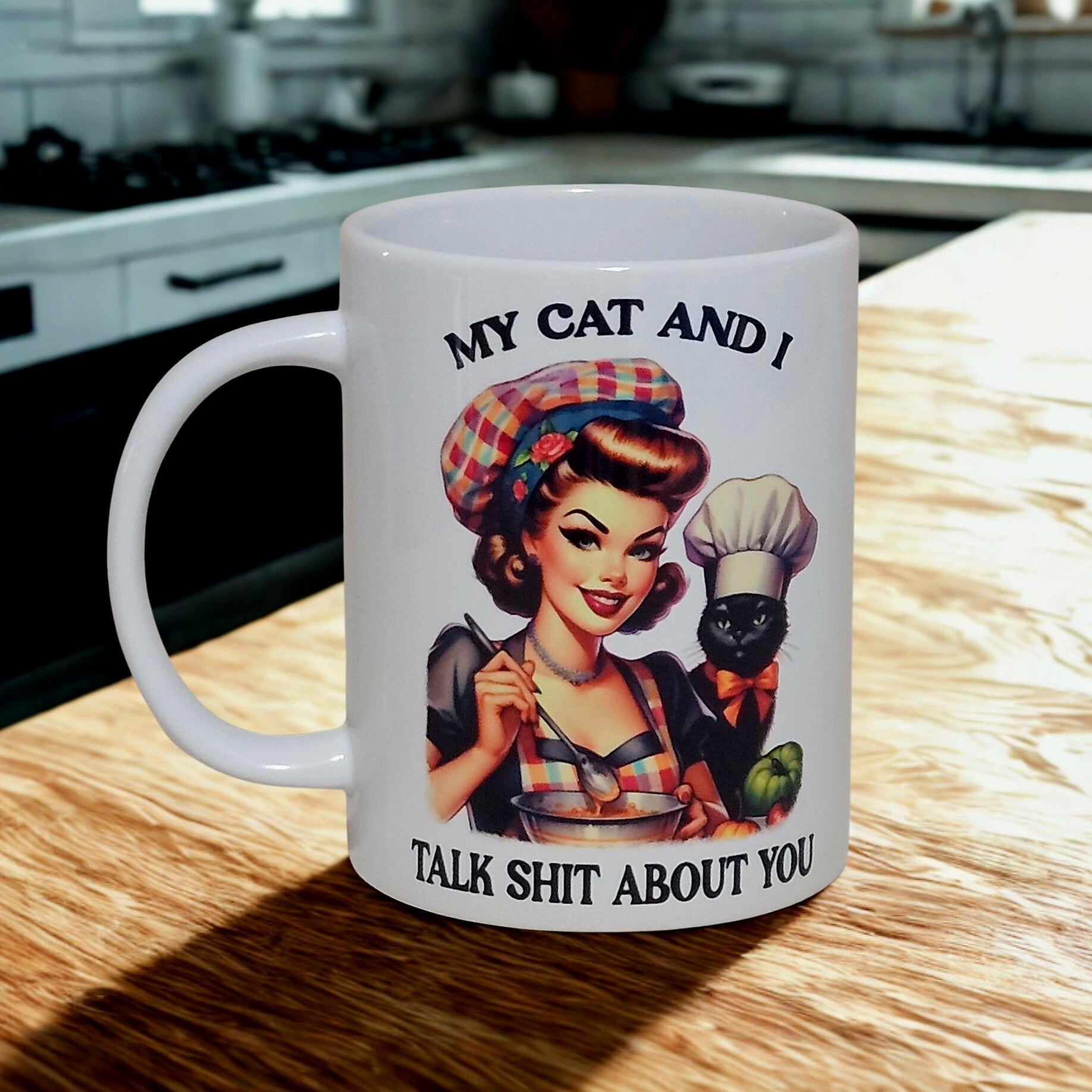 Cat and I retro girl 15oz coffee mug new novelty cup sarcastic humorous funny
