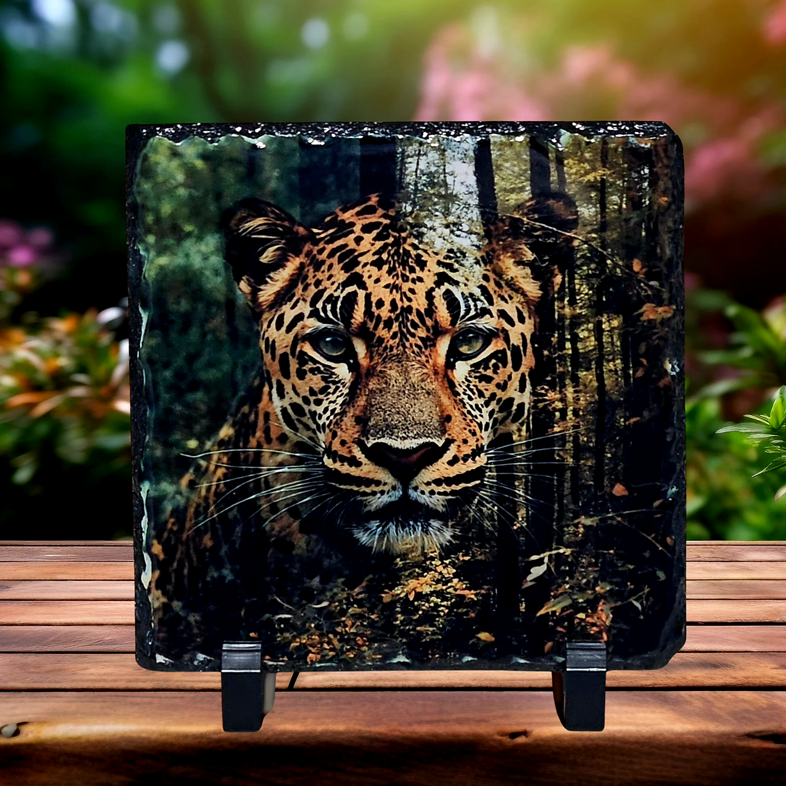 Slate leopard picture home decor piece
