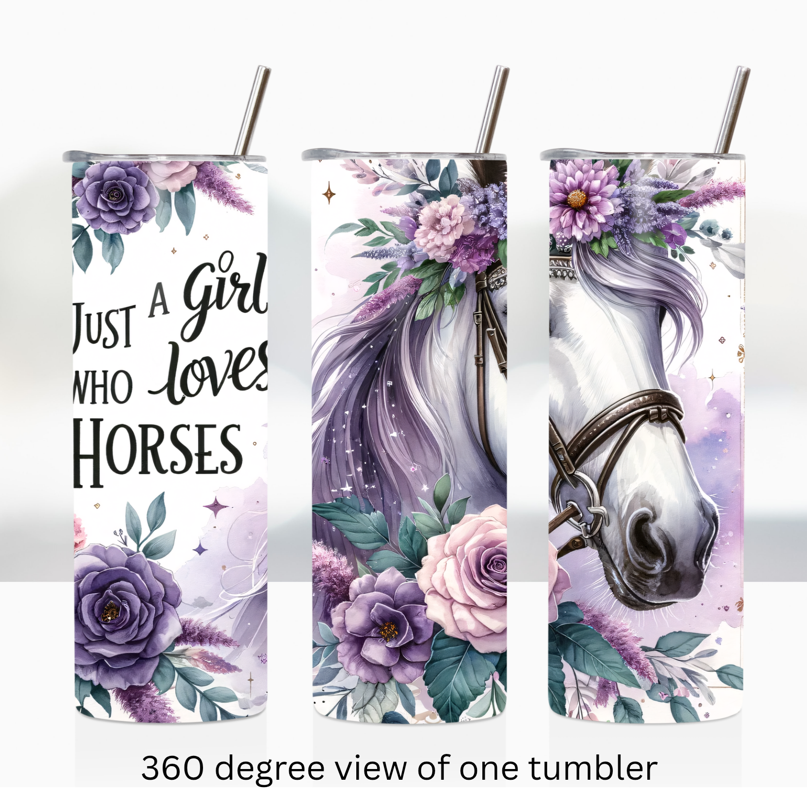 Girl loves horses 20oz stainless steel insulated tumbler drinkware travel cup water bottle