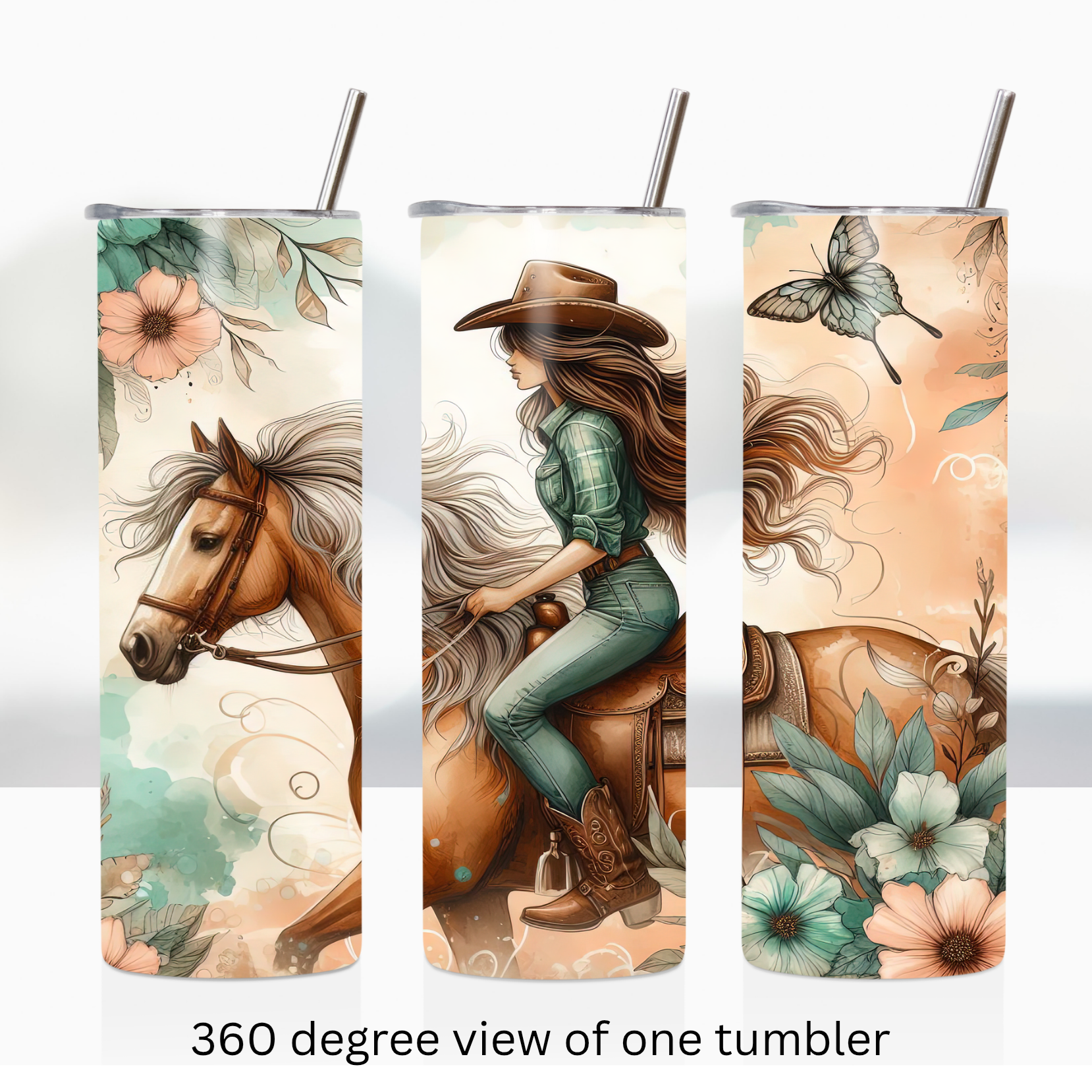 Horse cowgirl 20oz stainless steel insulated tumbler drinkware travel cup water bottle