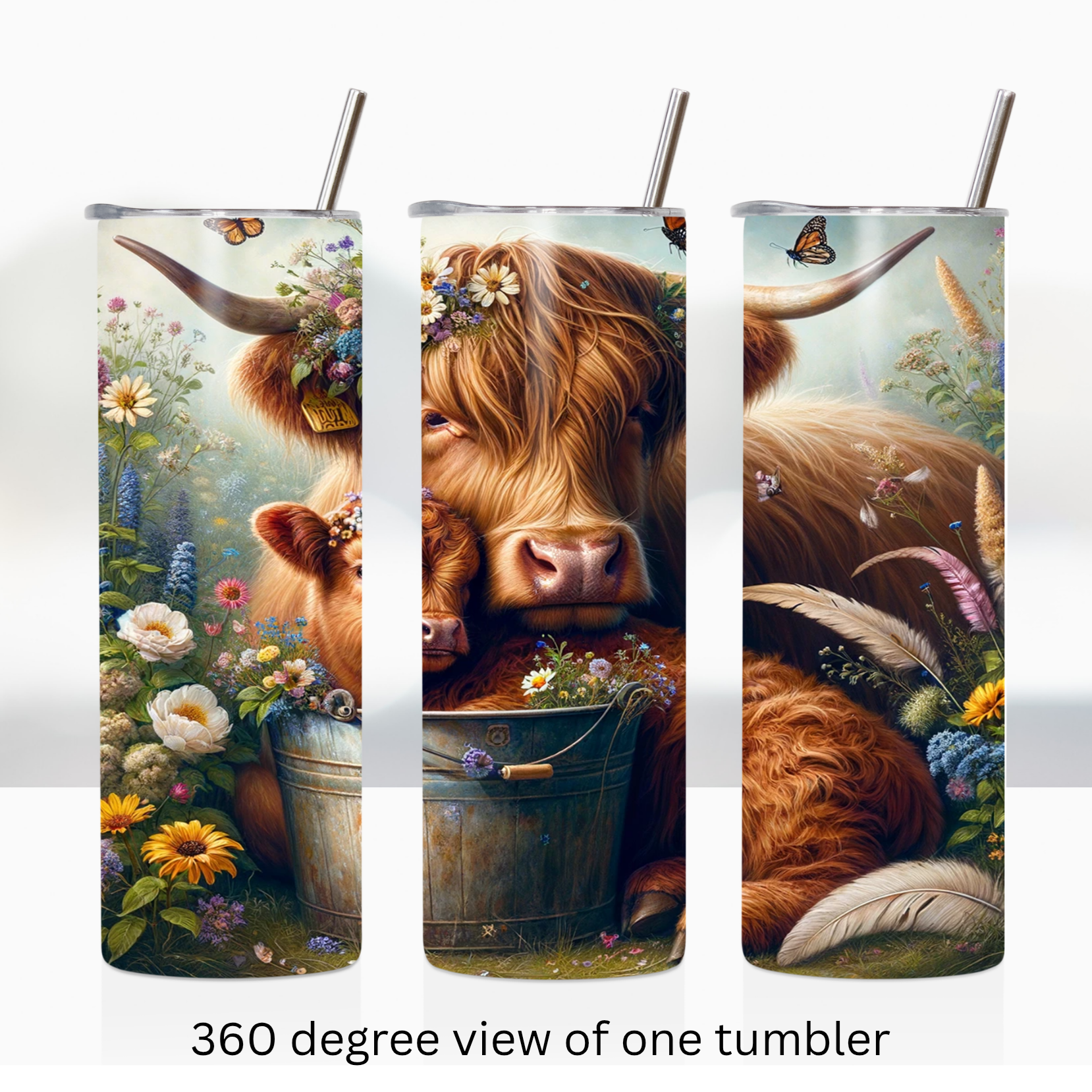 Highland cow spring 20oz stainless steel insulated tumbler drinkware