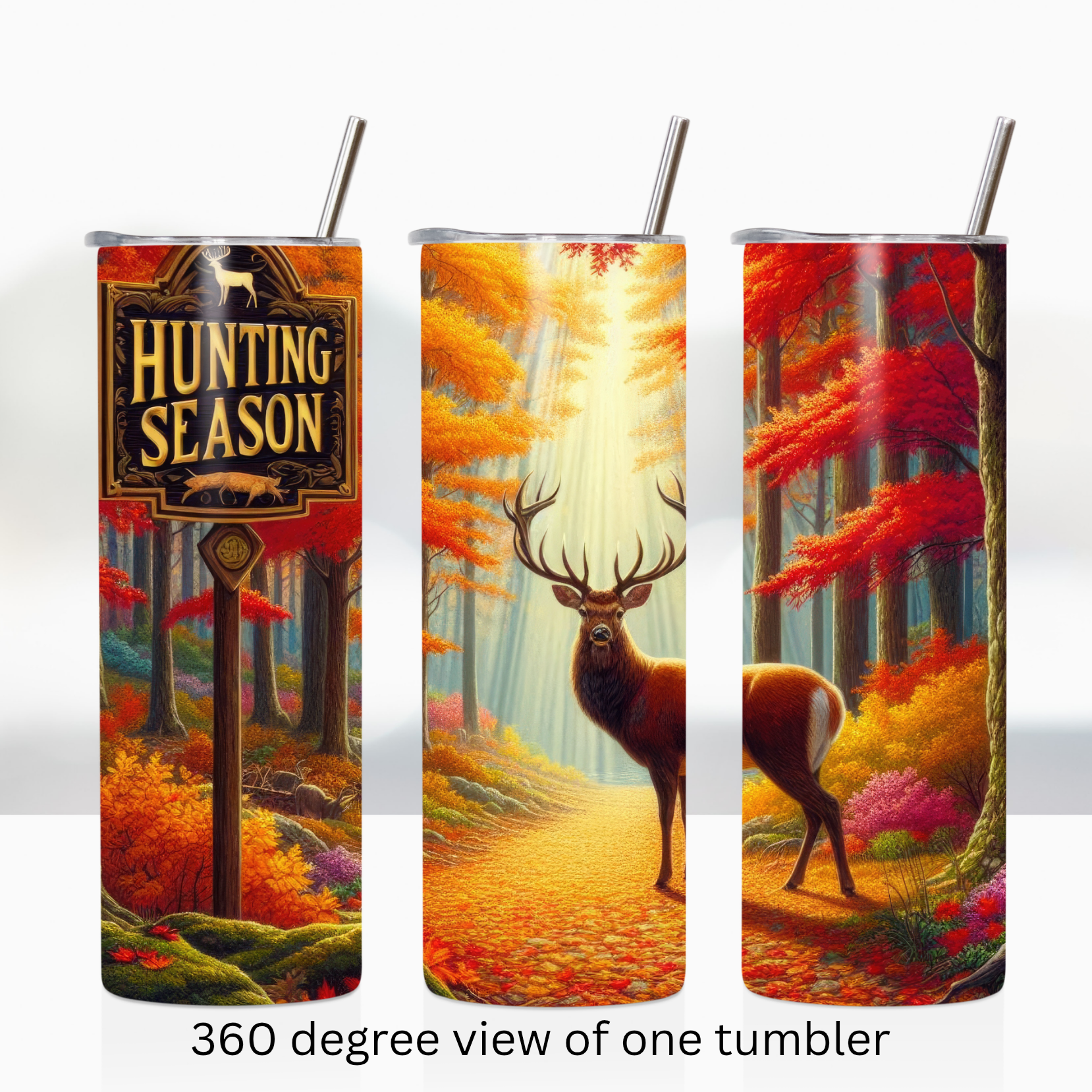 Autumn forest hunting season deer buck 20oz stainless steel insulated tumbler drinkware
