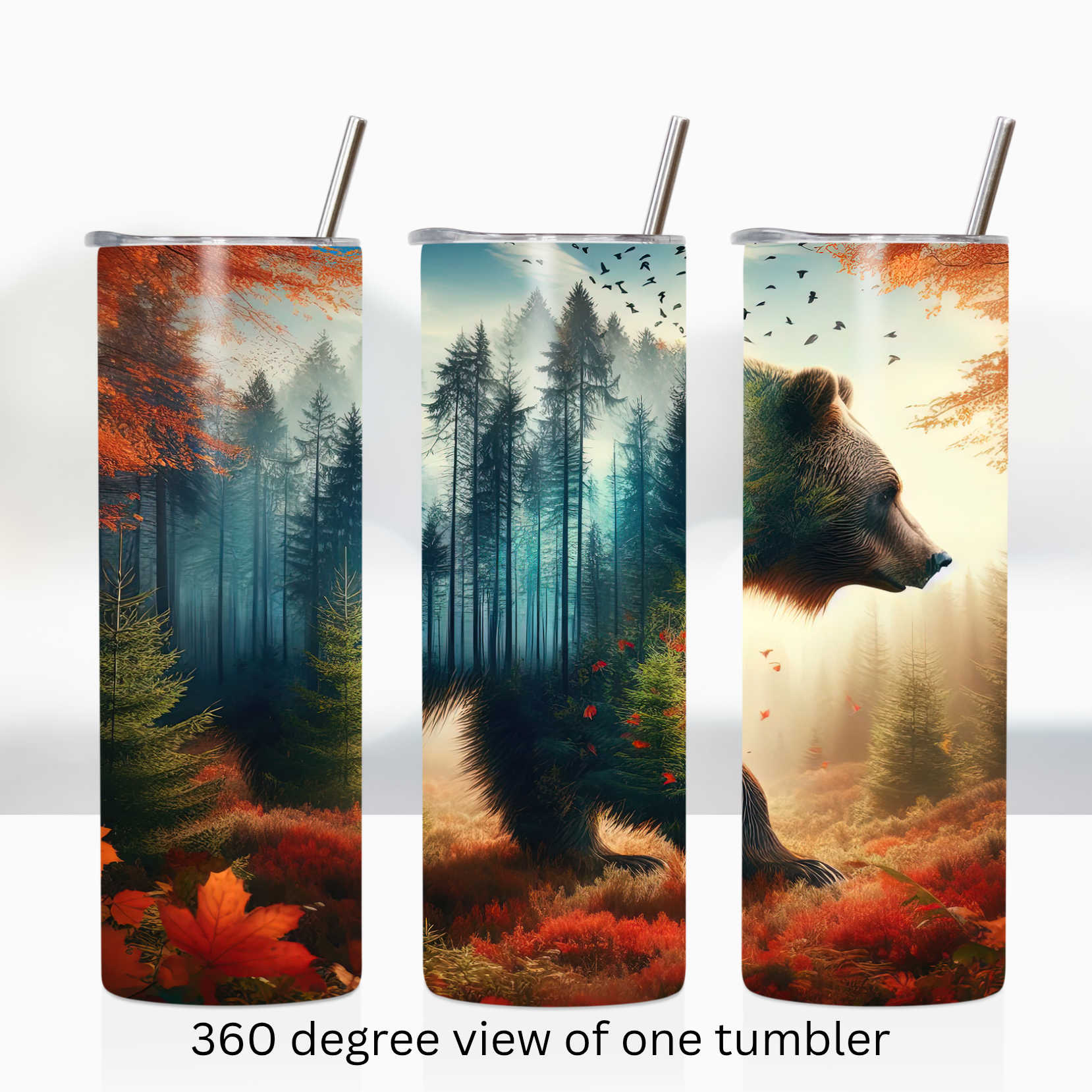 Autumn forest bear 20oz stainless steel insulated tumbler drinkware