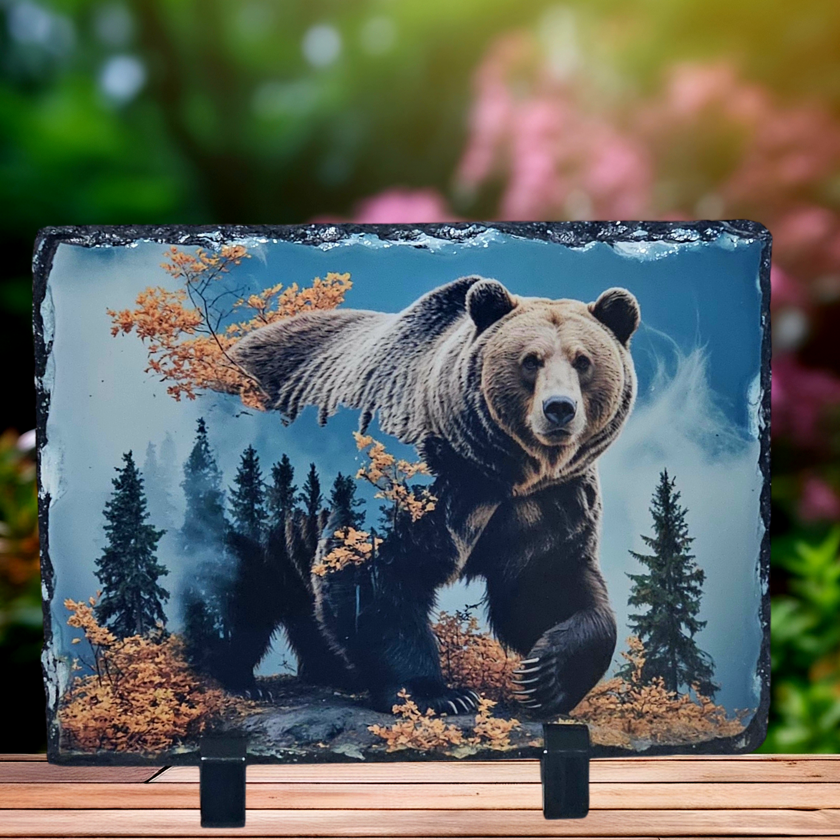 Slate autumn bear picture home decor piece