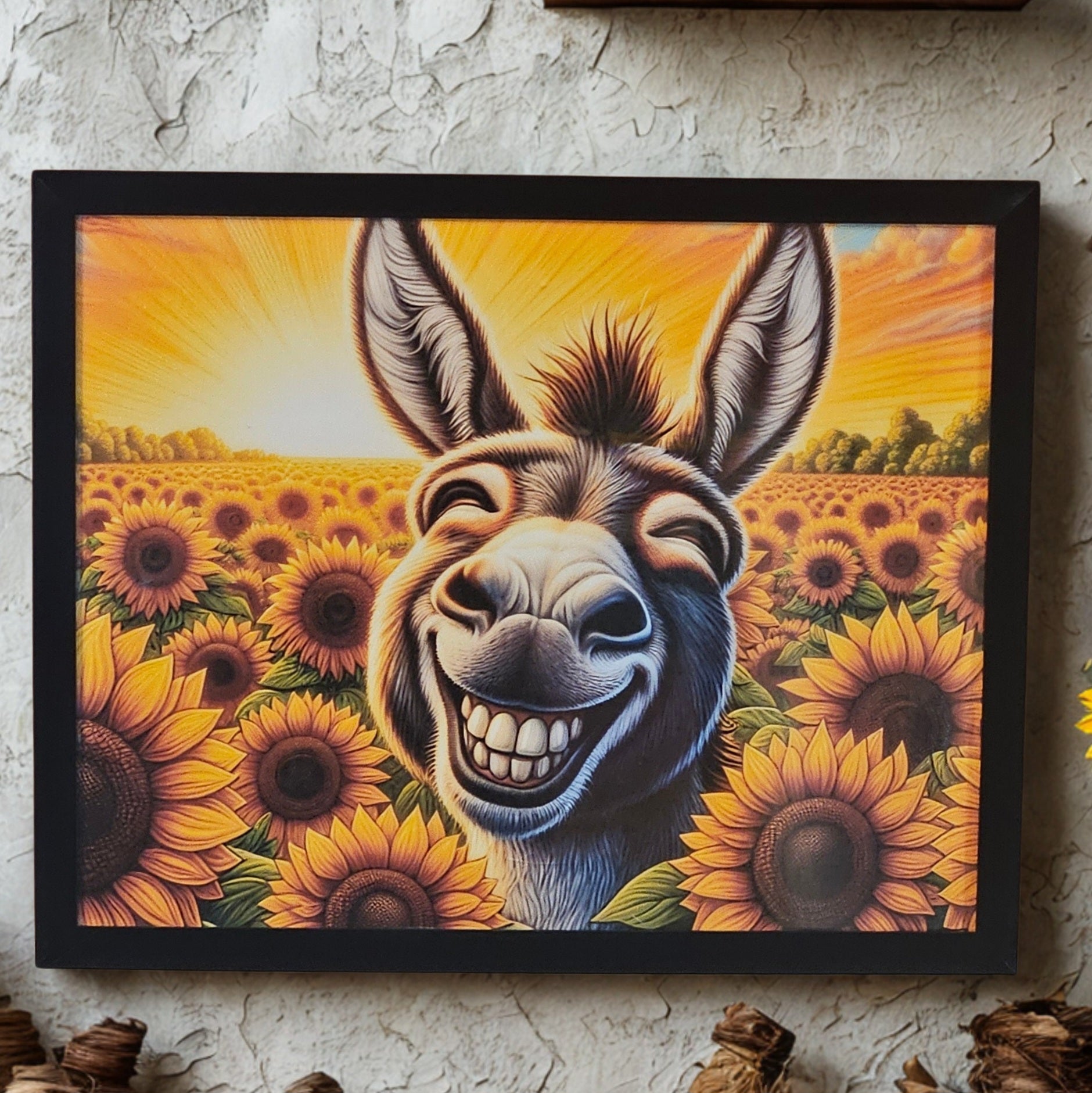Happy sunflower donkey 8x10 inch print