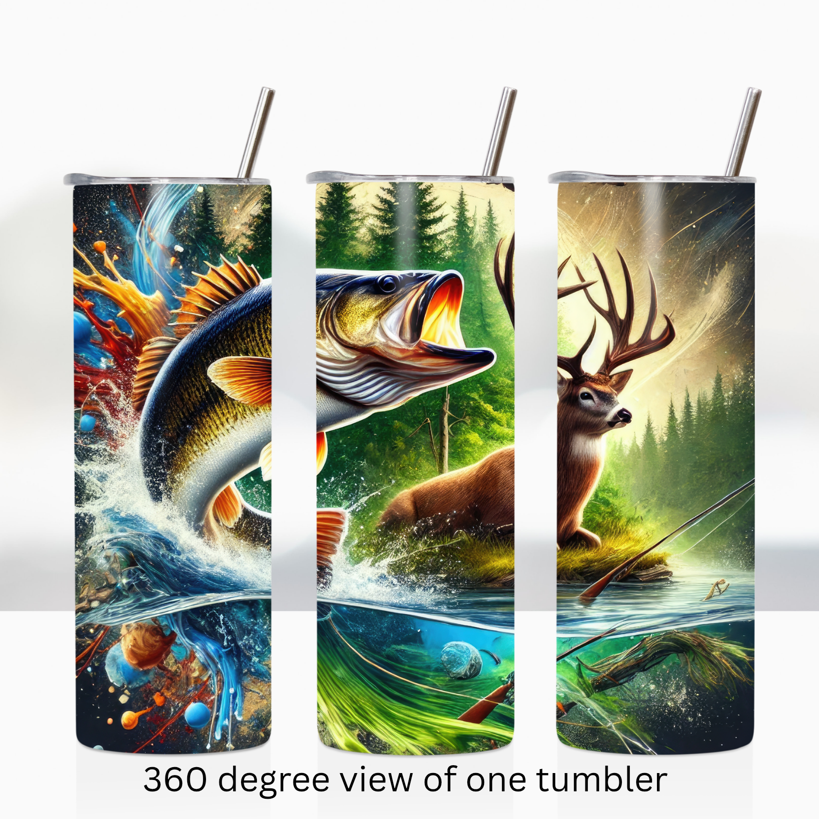 Wildlife hunting fishing deer 20oz stainless steel insulated tumbler drinkware