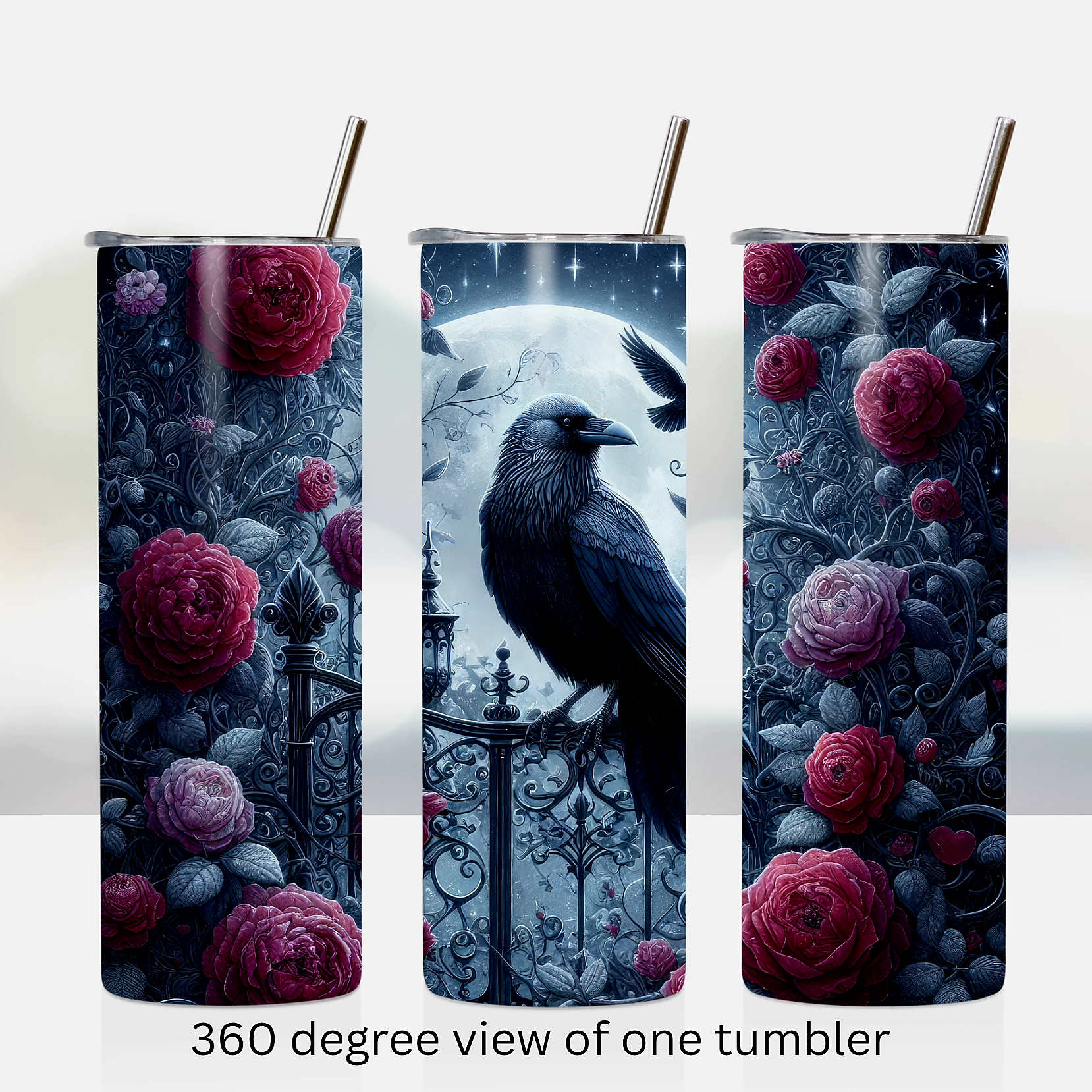 Raven red rose moon 20oz stainless steel insulated tumbler drinkware