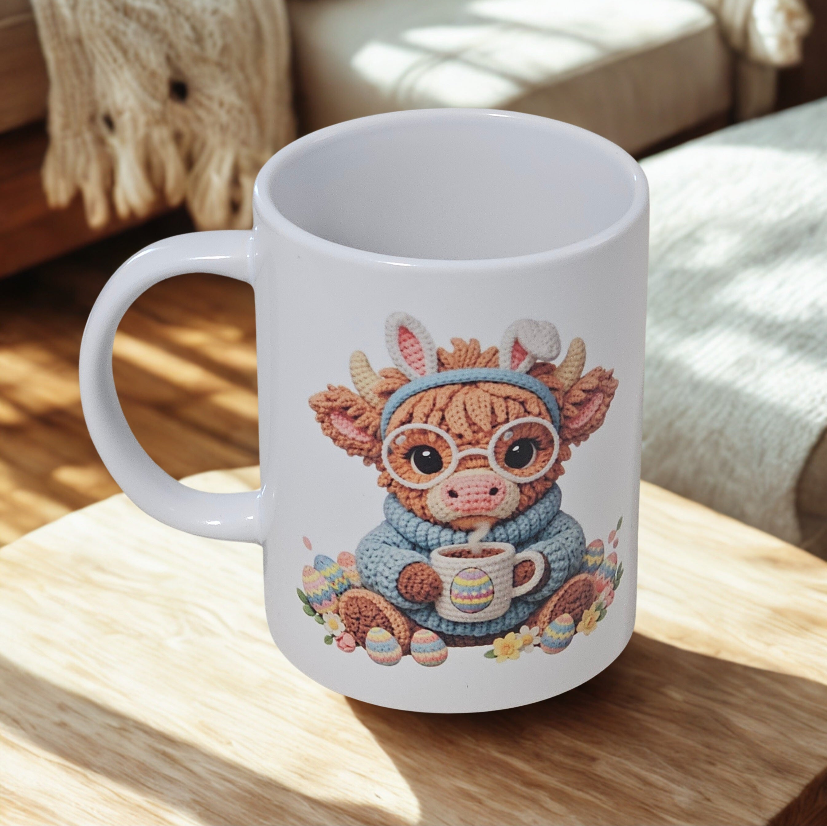 Easter Highland cow 15oz coffee mug new novelty cup