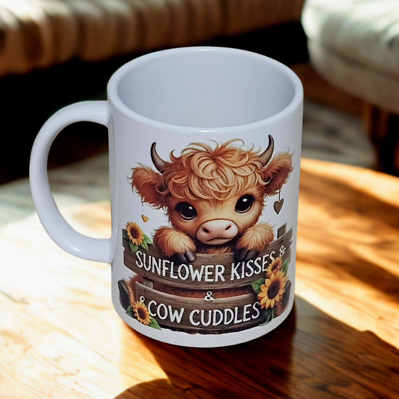 Highland cow sunflower kisses 15oz coffee mug new novelty cup
