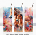 Floral horses 20oz stainless steel insulated tumbler drinkware travel cup water bottle
