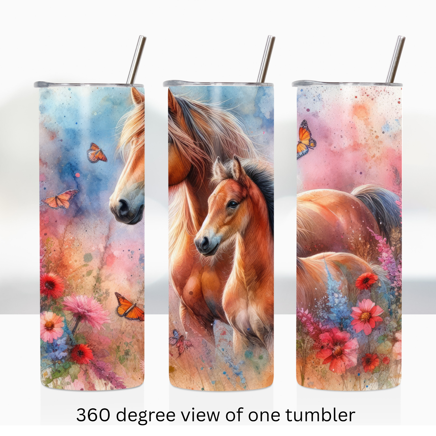 Floral horses 20oz stainless steel insulated tumbler drinkware travel cup water bottle