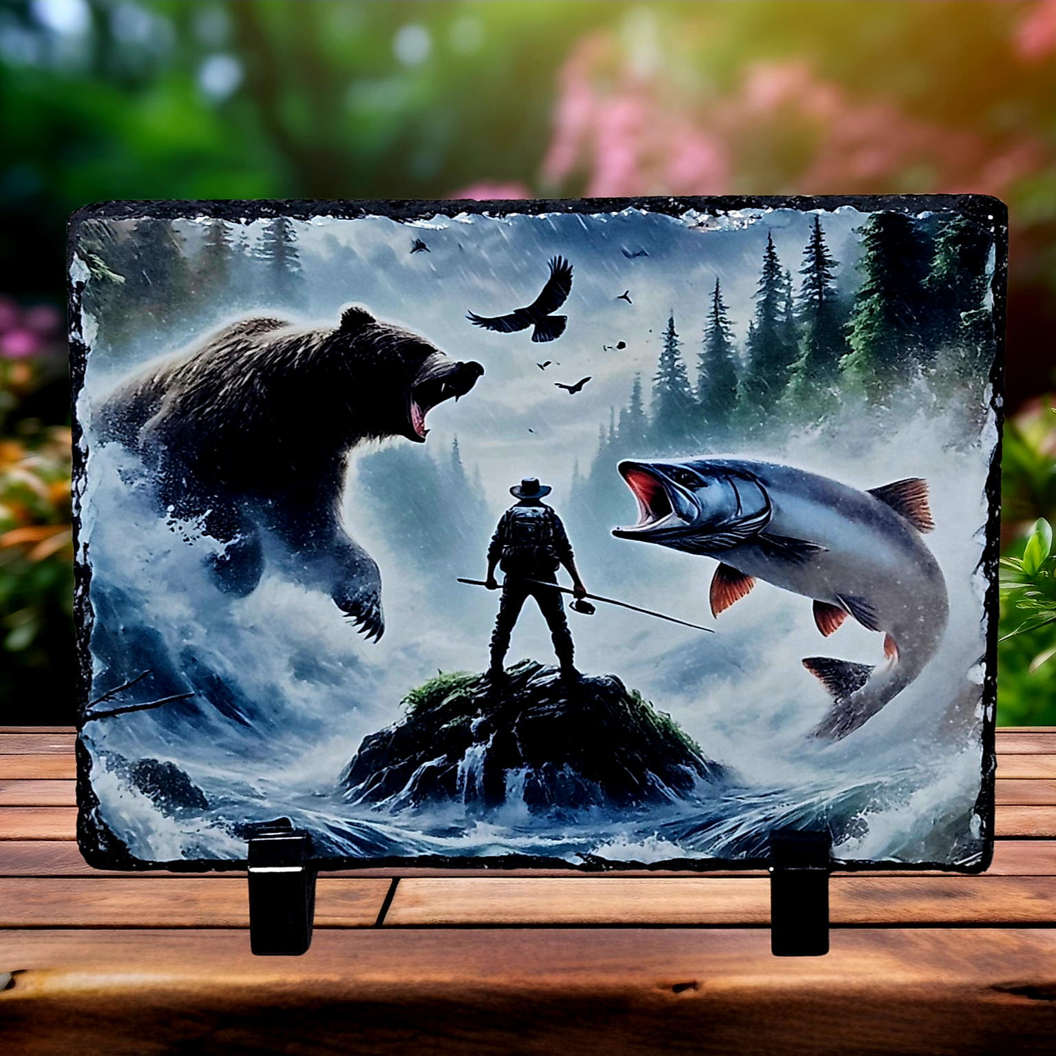 Slate fly fishing majestic bear fish picture home decor wildlife