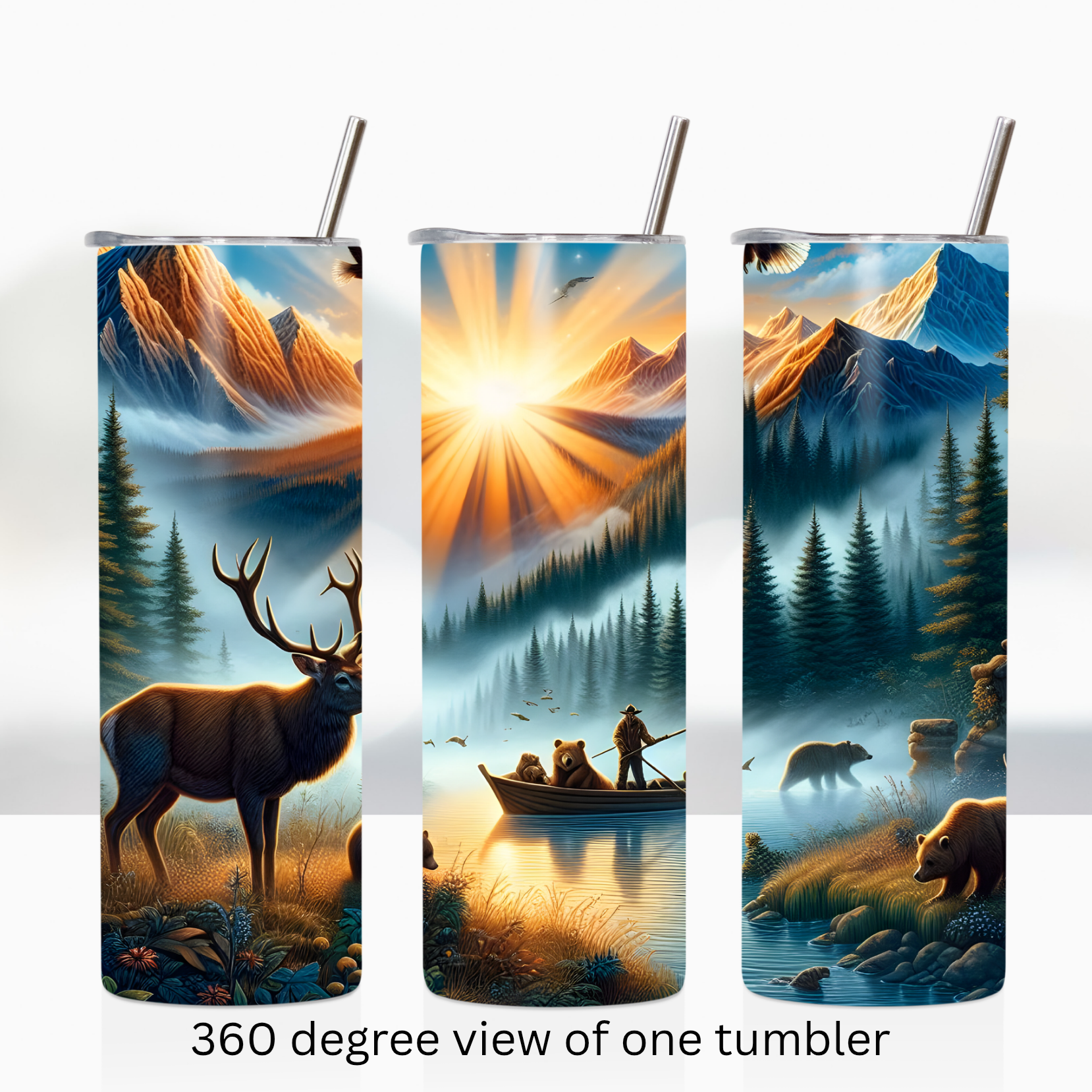 Fishing mountain scene 20oz stainless steel insulated tumbler drinkware