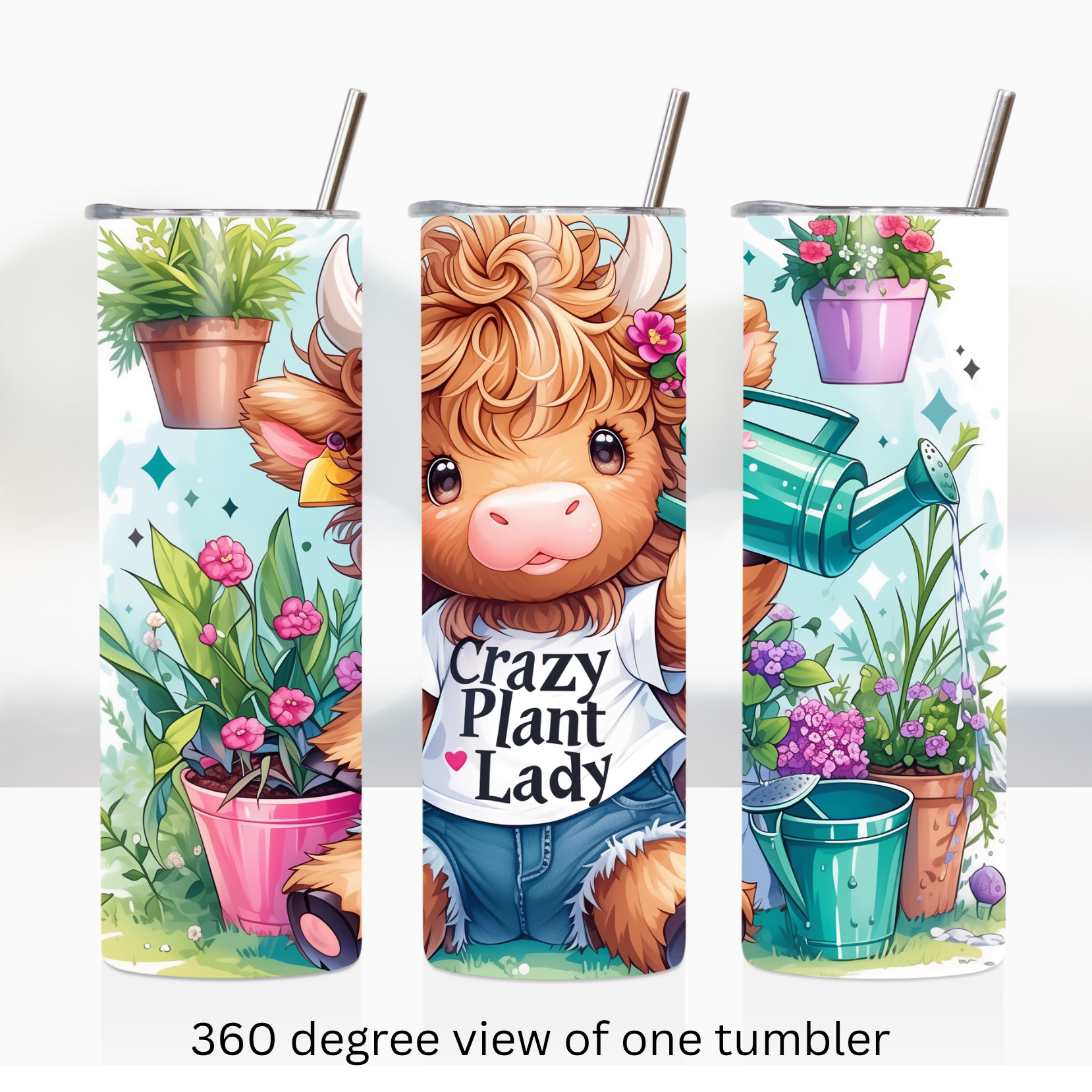 Highland cow crazy plant lady 20oz stainless steel insulated tumbler drinkware