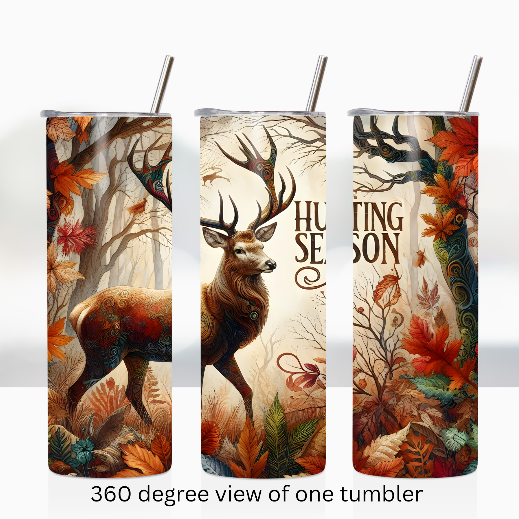 Autumn forest hunting season deer buck 20oz stainless steel insulated tumbler drinkware