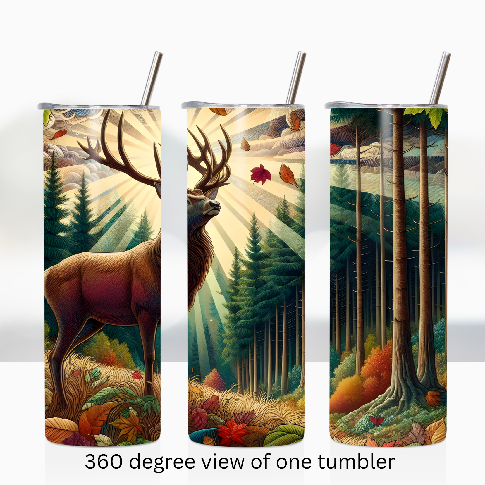 Woodland forest deer buck 20oz stainless steel insulated tumbler drinkware