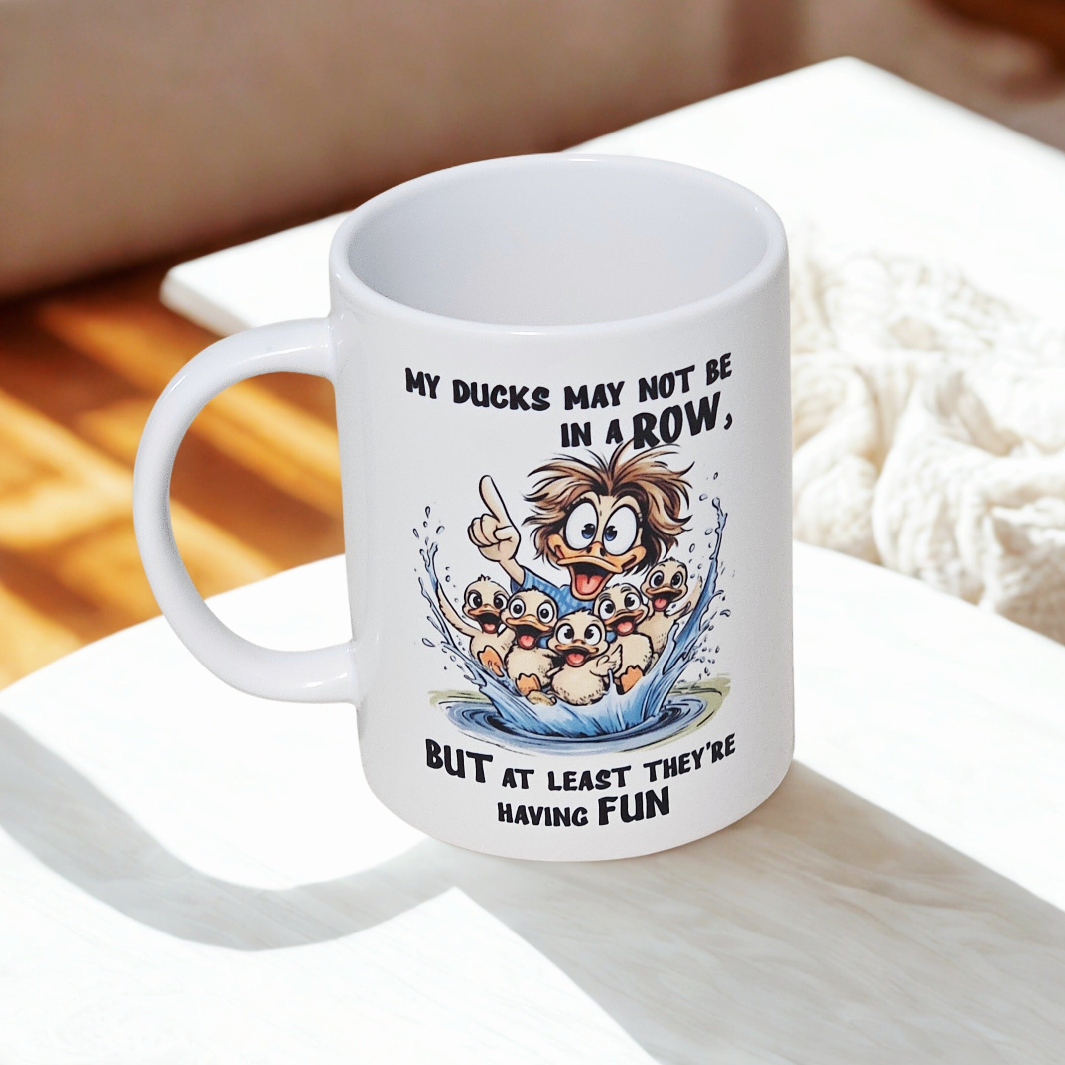 Ducks in a row quote 15oz coffee mug new