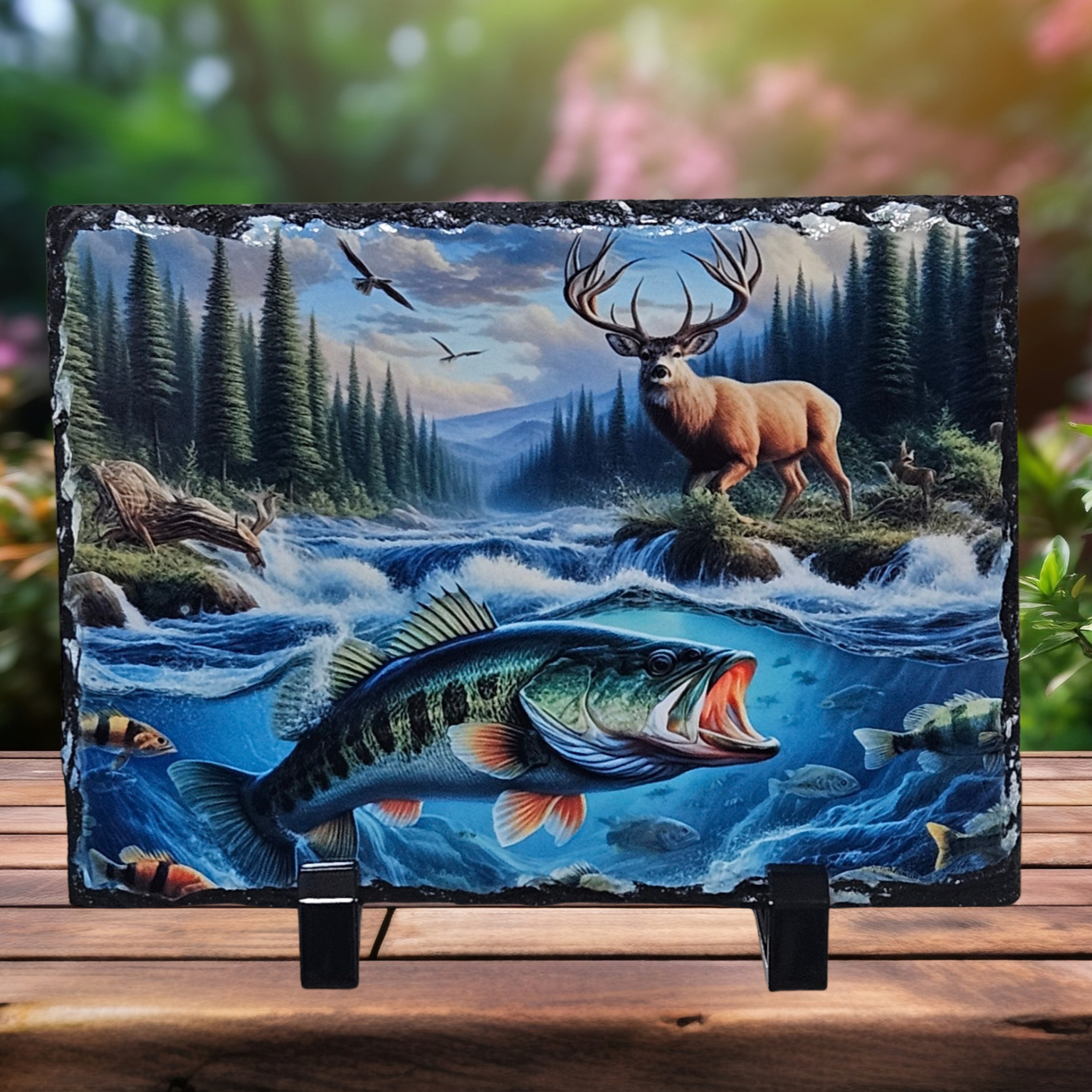 Slate wildlife deer fish picture home decor new