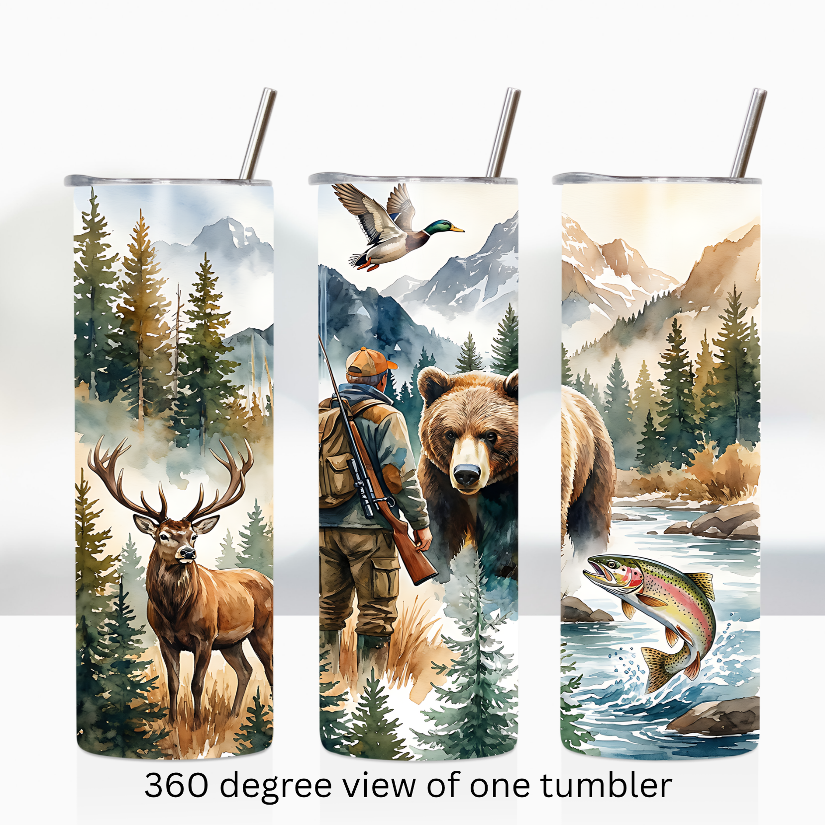 Wildlife hunting fishing bear deer 20oz stainless steel insulated tumbler drinkware