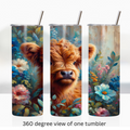 Highland cow floral spring 20oz stainless steel insulated tumbler drinkware