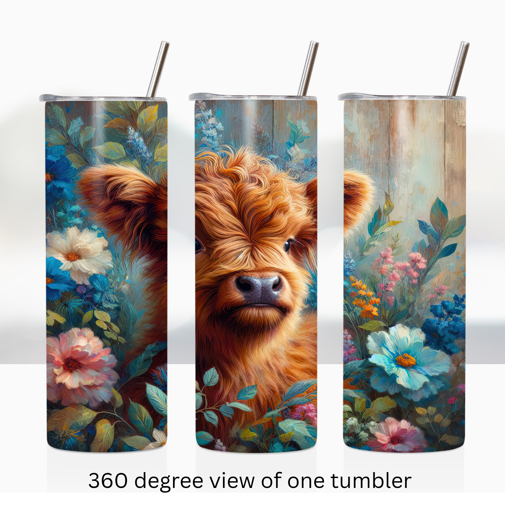Highland cow floral spring 20oz stainless steel insulated tumbler drinkware